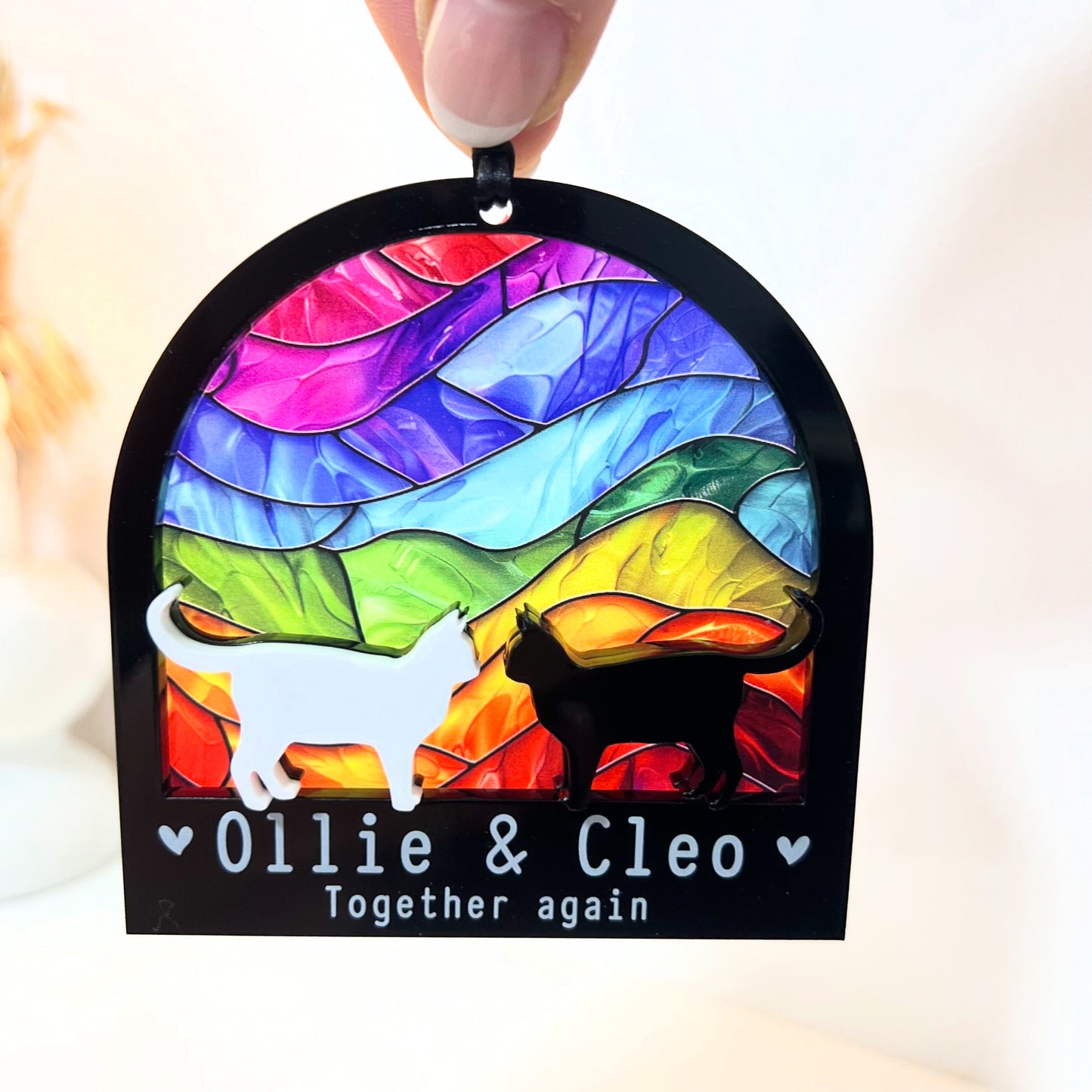 White & Black Two Cat Rainbow Ornament