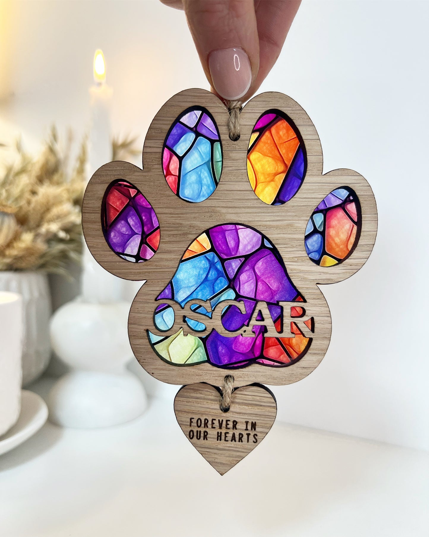 Purple Dog Paw Stained Glass