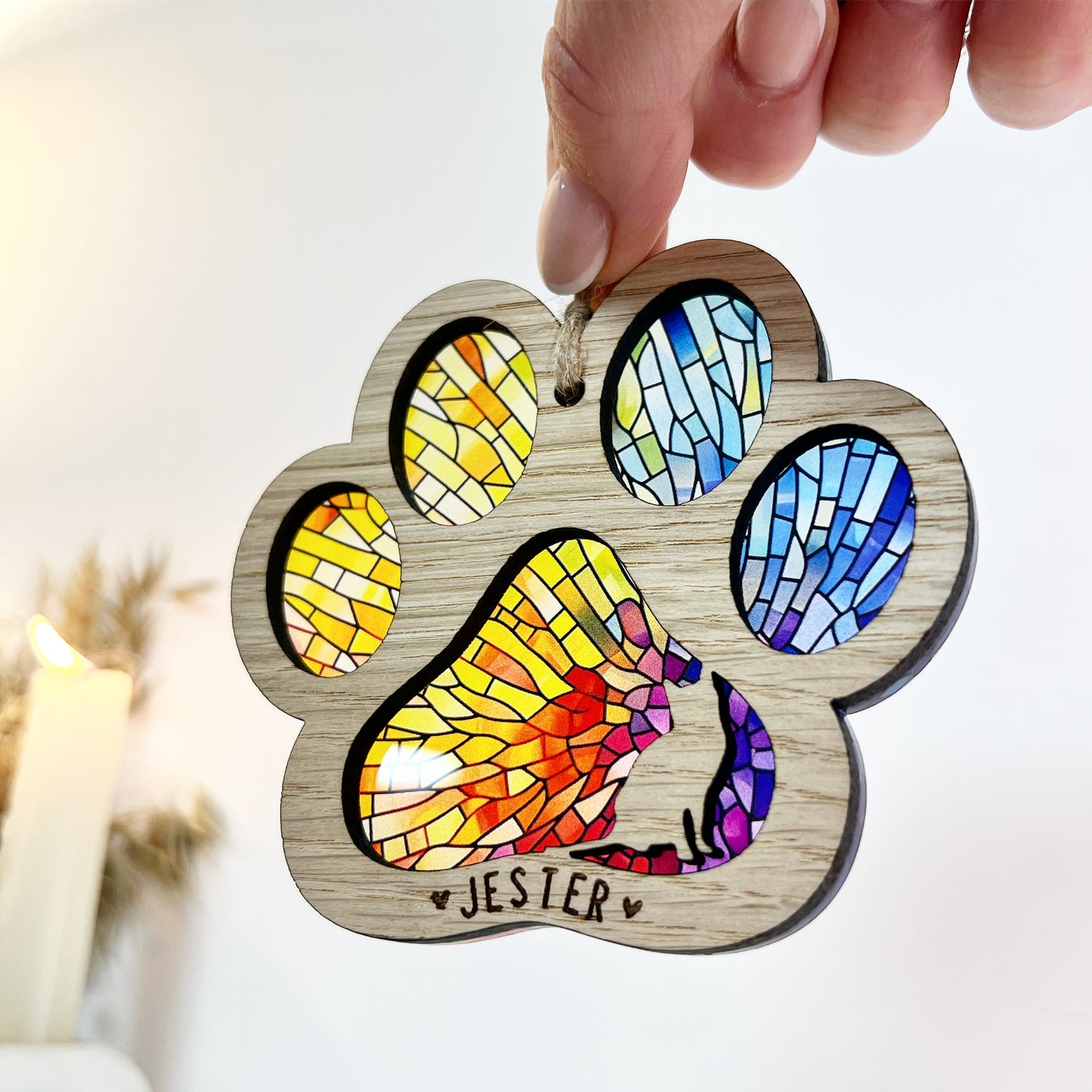 Blue Cat Paw Stained Glass