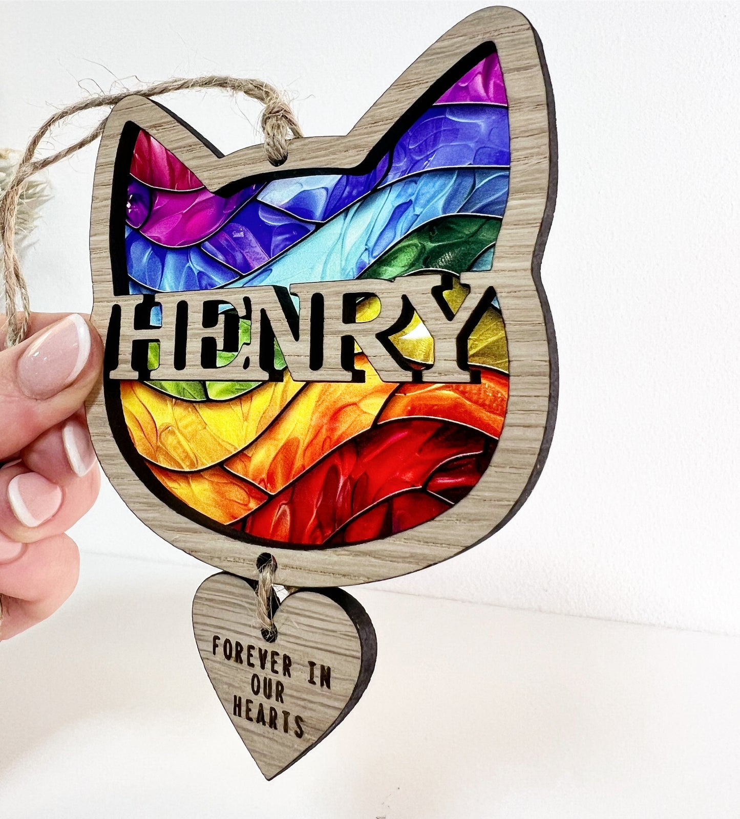 Multi Coloured Cat Head Stained Glass
