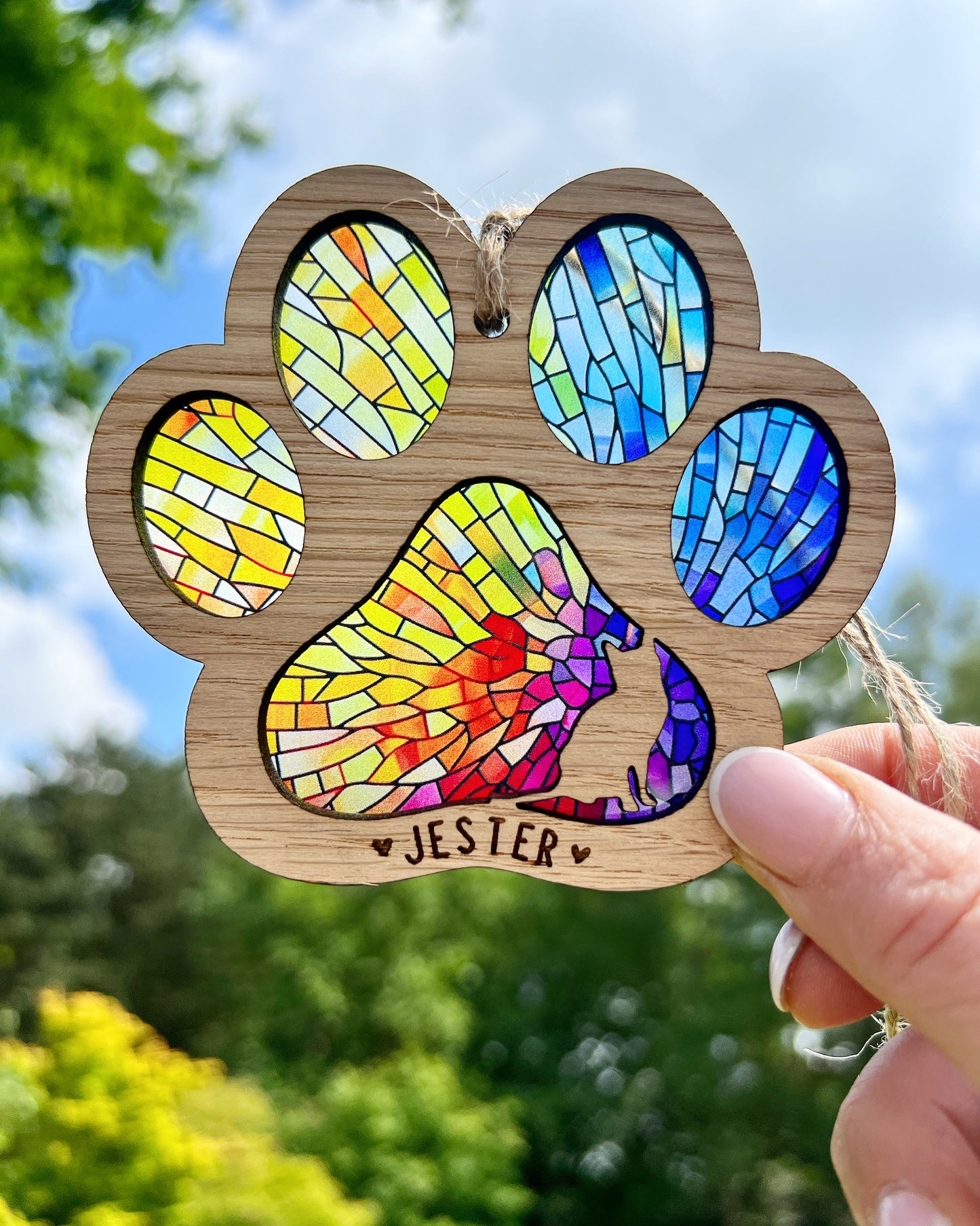 Rainbow Cat Paw Stained Glass