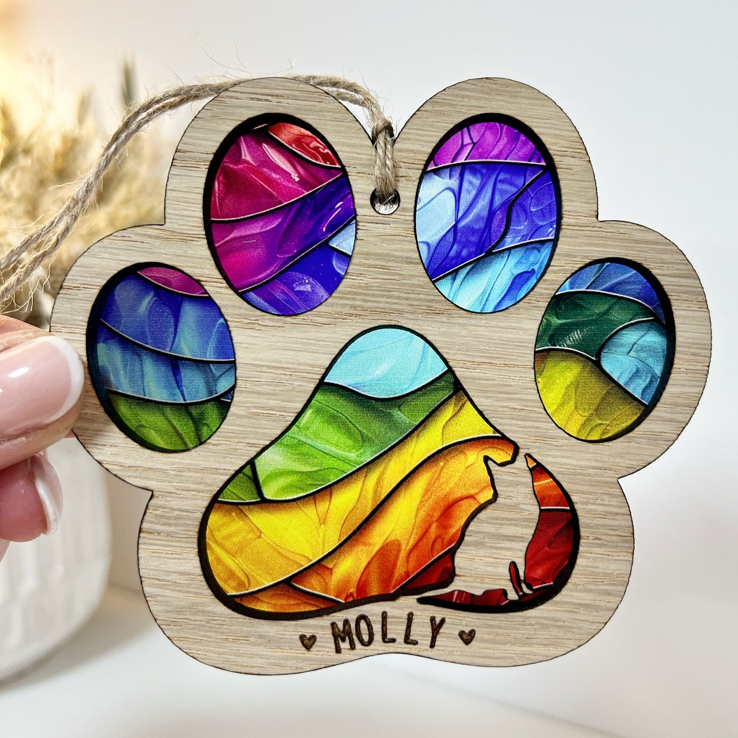 Rainbow Cat Paw Stained Glass