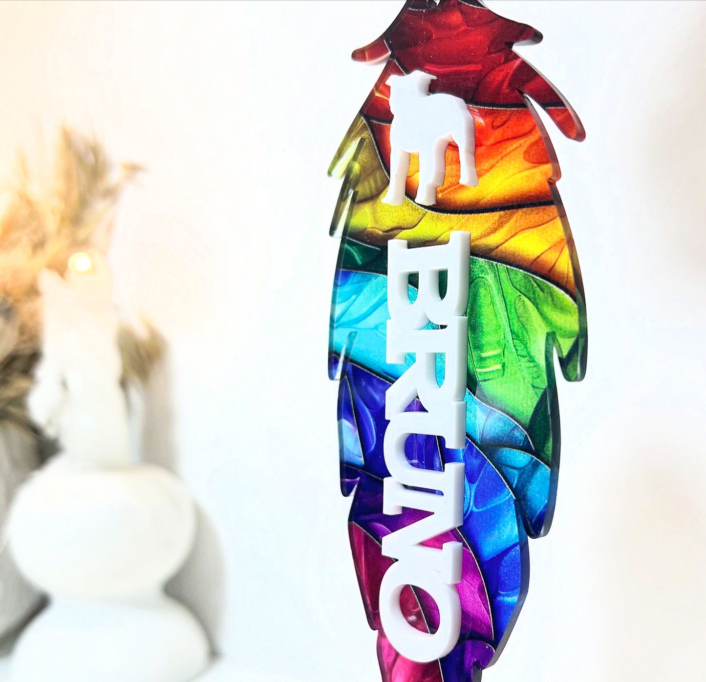 Rainbow Feather Dog Memorial Ornament