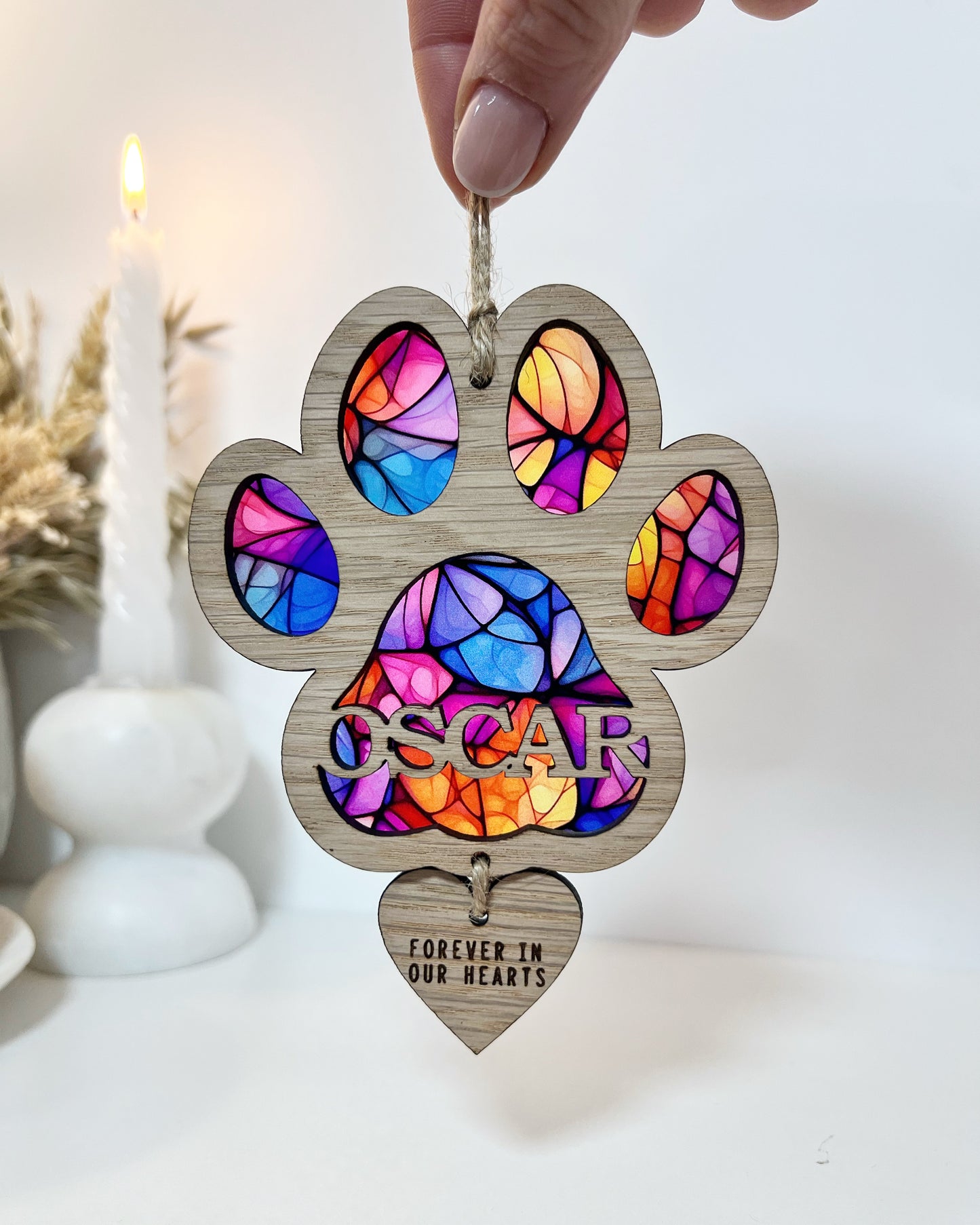 Multi Coloured Dog Paw Stained Glass