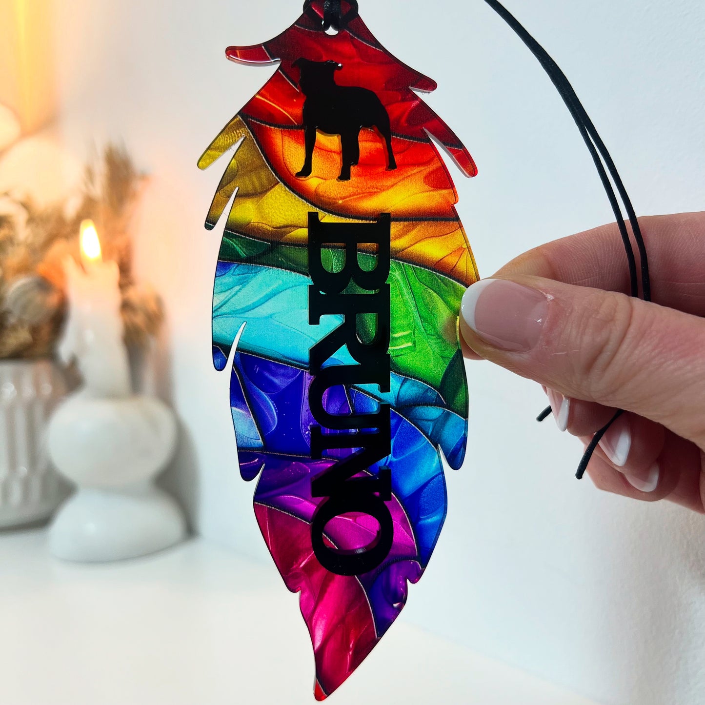 Rainbow Feather Dog Memorial Ornament