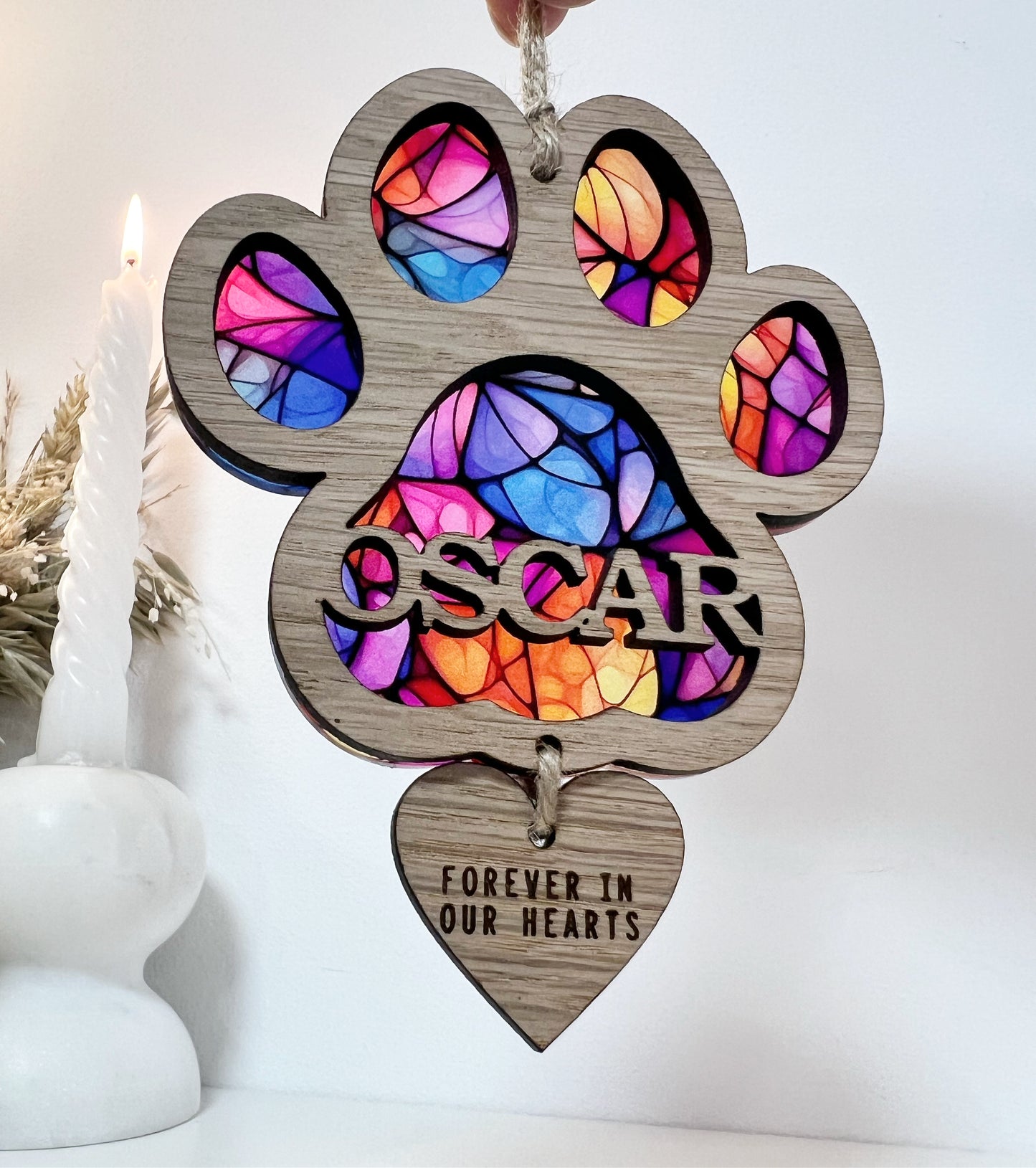 Multi Coloured Dog Paw Stained Glass