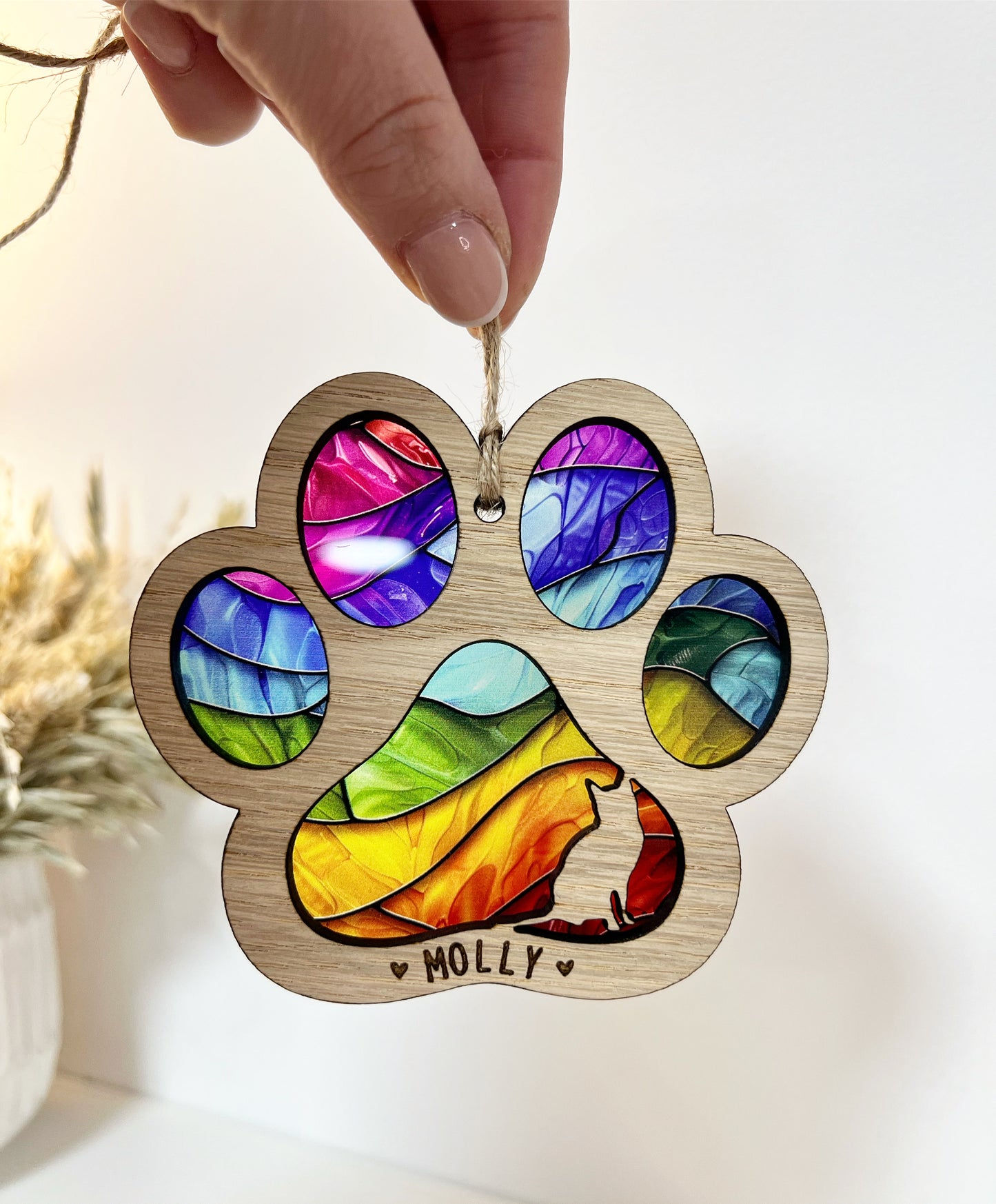 Rainbow Cat Paw Stained Glass