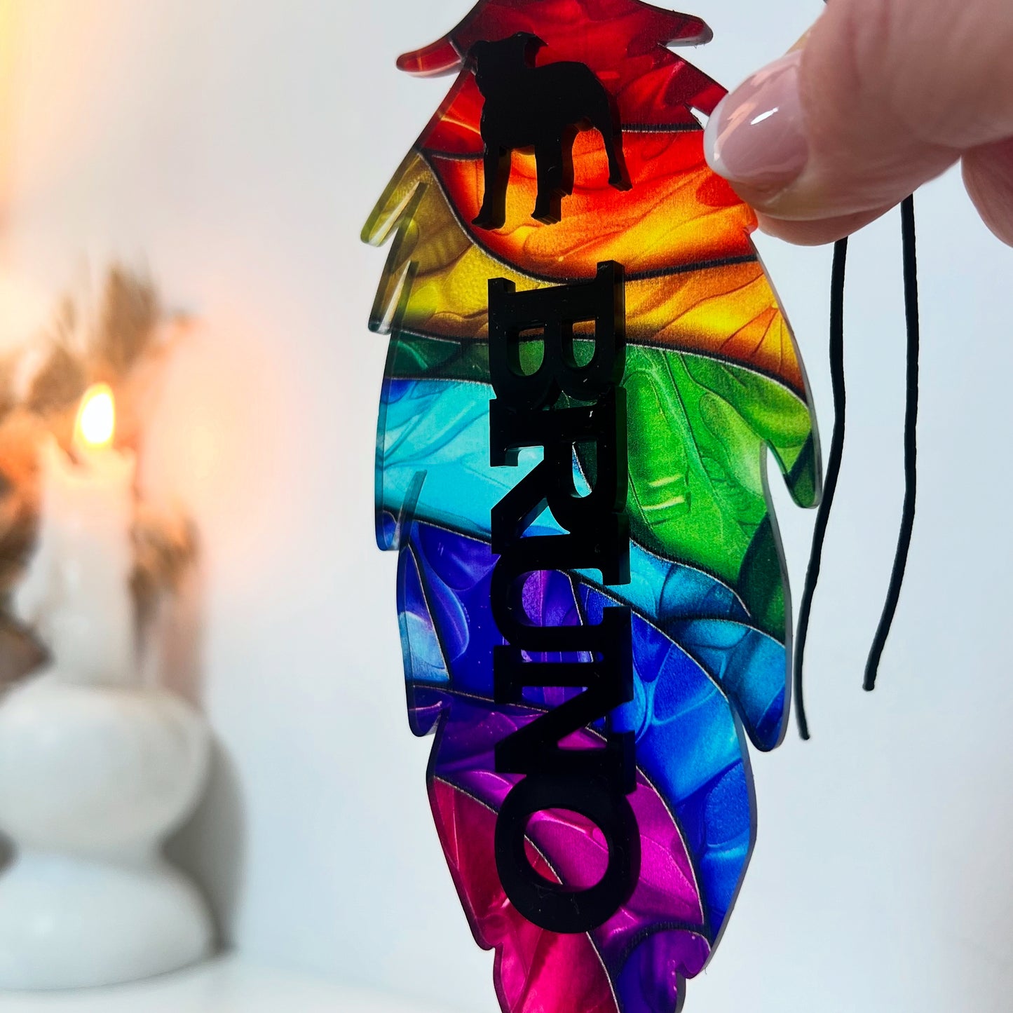 Rainbow Feather Dog Memorial Ornament