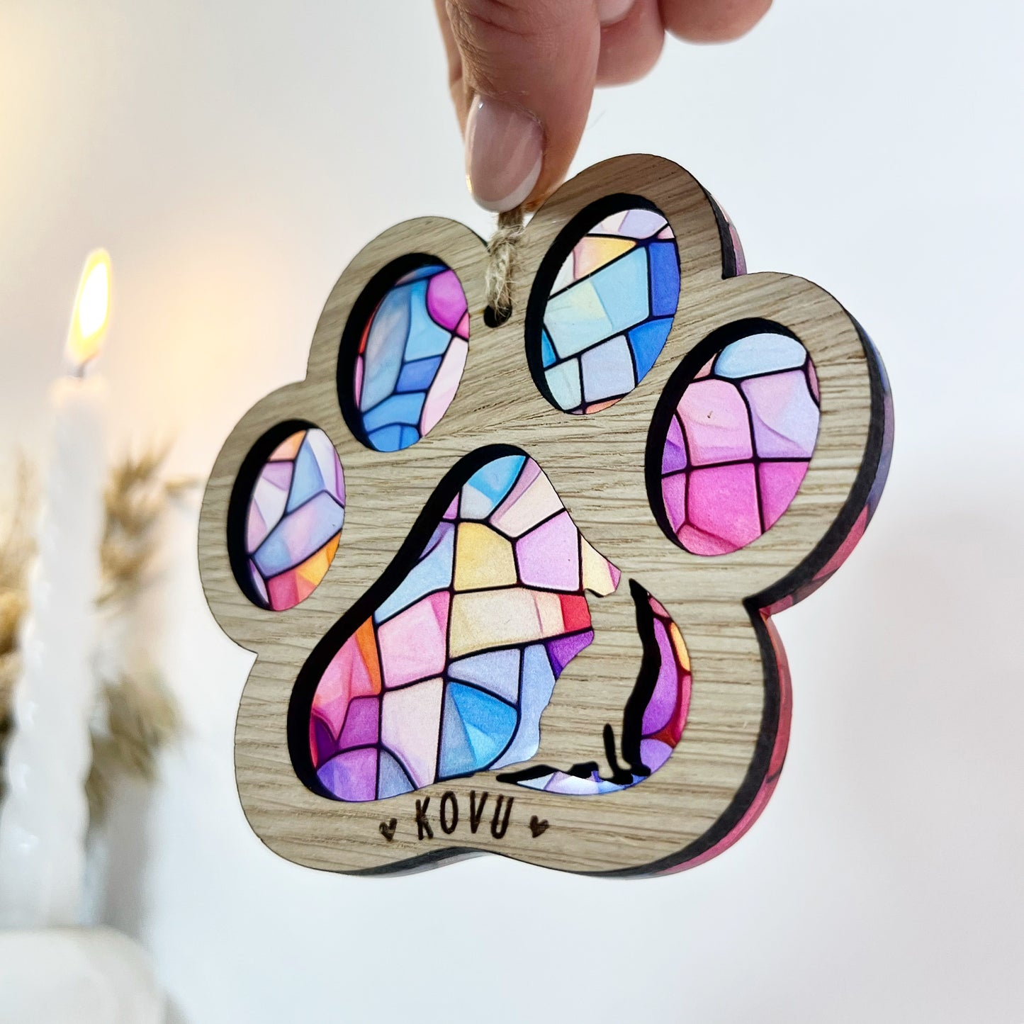 Blue Cat Paw Stained Glass