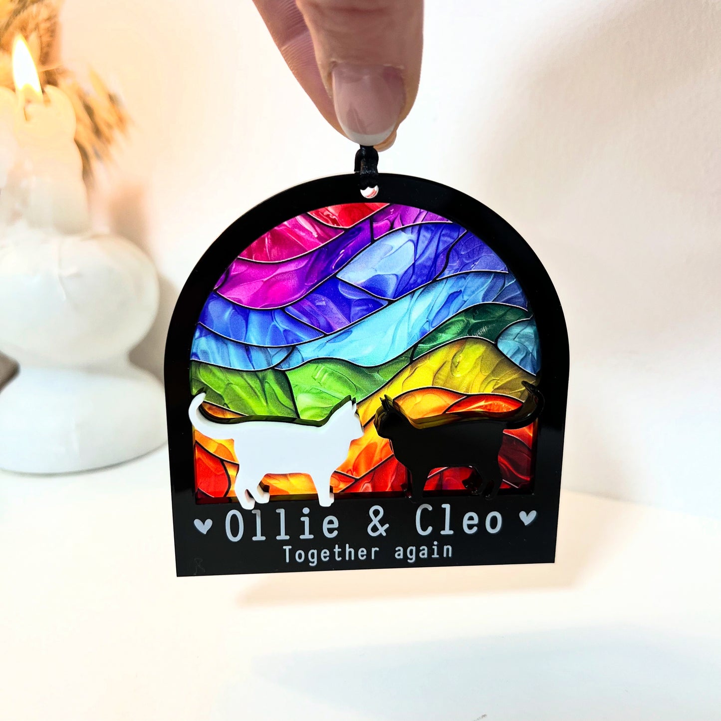 White & Black Two Cat Rainbow Ornament