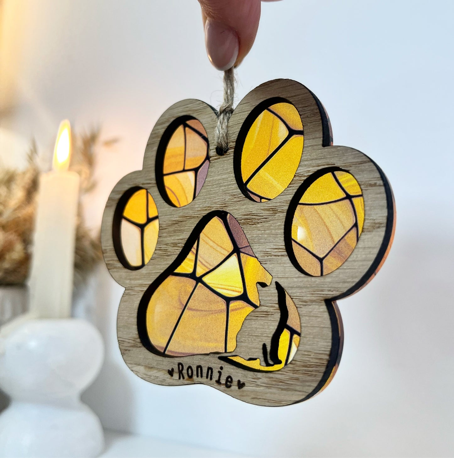 Blue Cat Paw Stained Glass