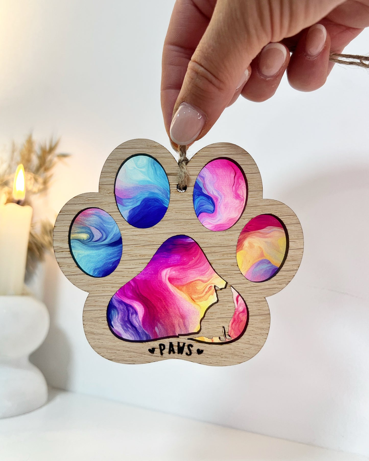 Blue Cat Paw Stained Glass