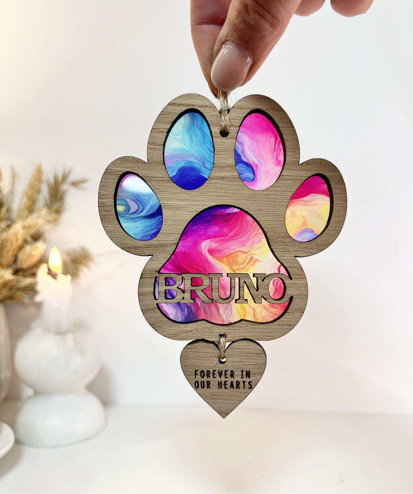 Yellow Dog Paw Stained Glass