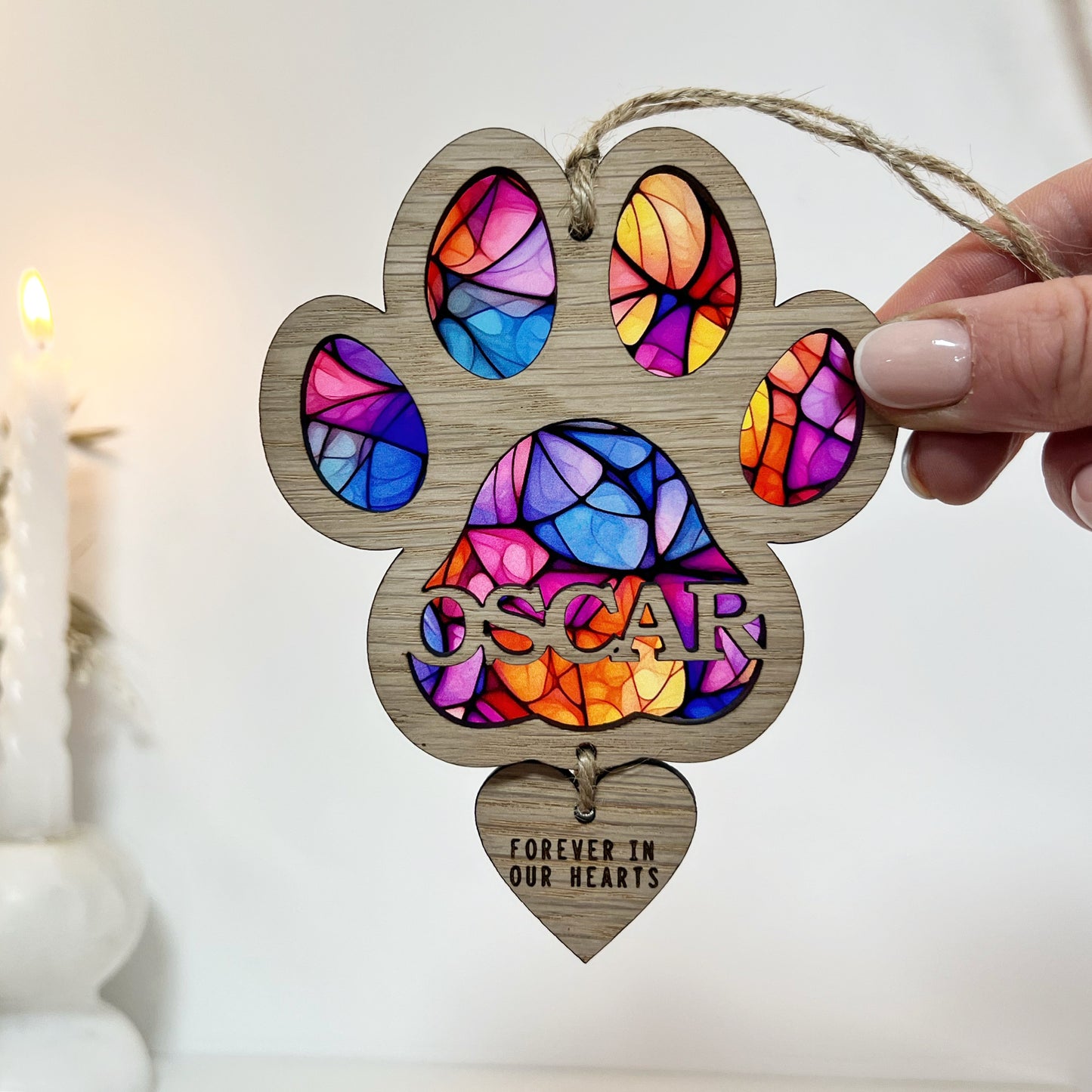 Multi Coloured Dog Paw Stained Glass