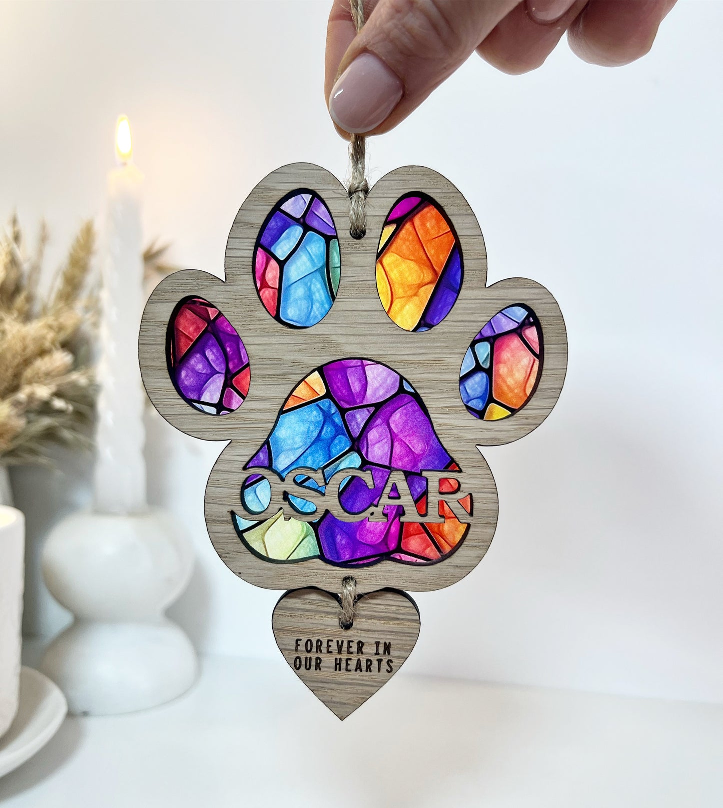 Purple Dog Paw Stained Glass