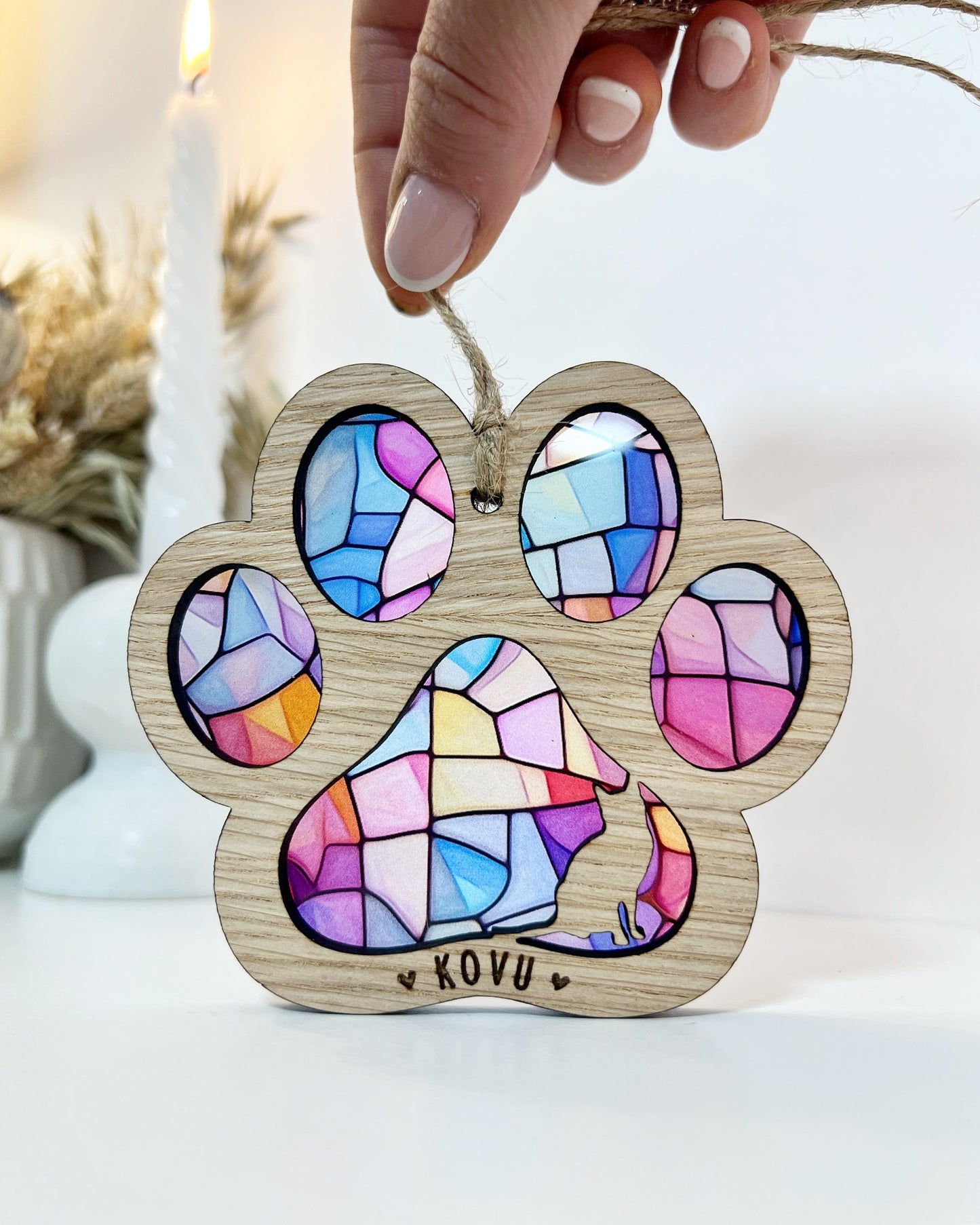 Blue Cat Paw Stained Glass