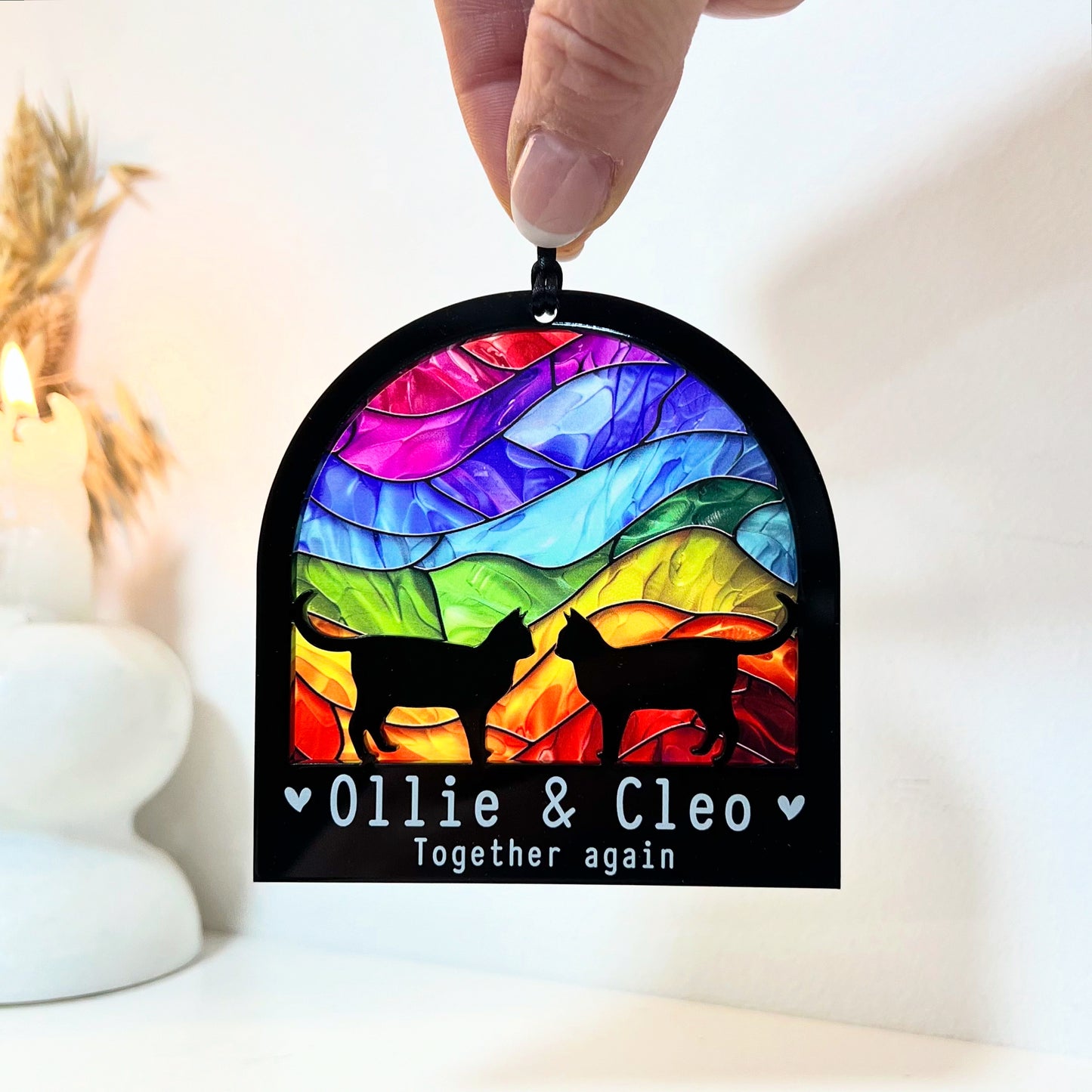 Two Cat Silhouette Rainbow Ornament