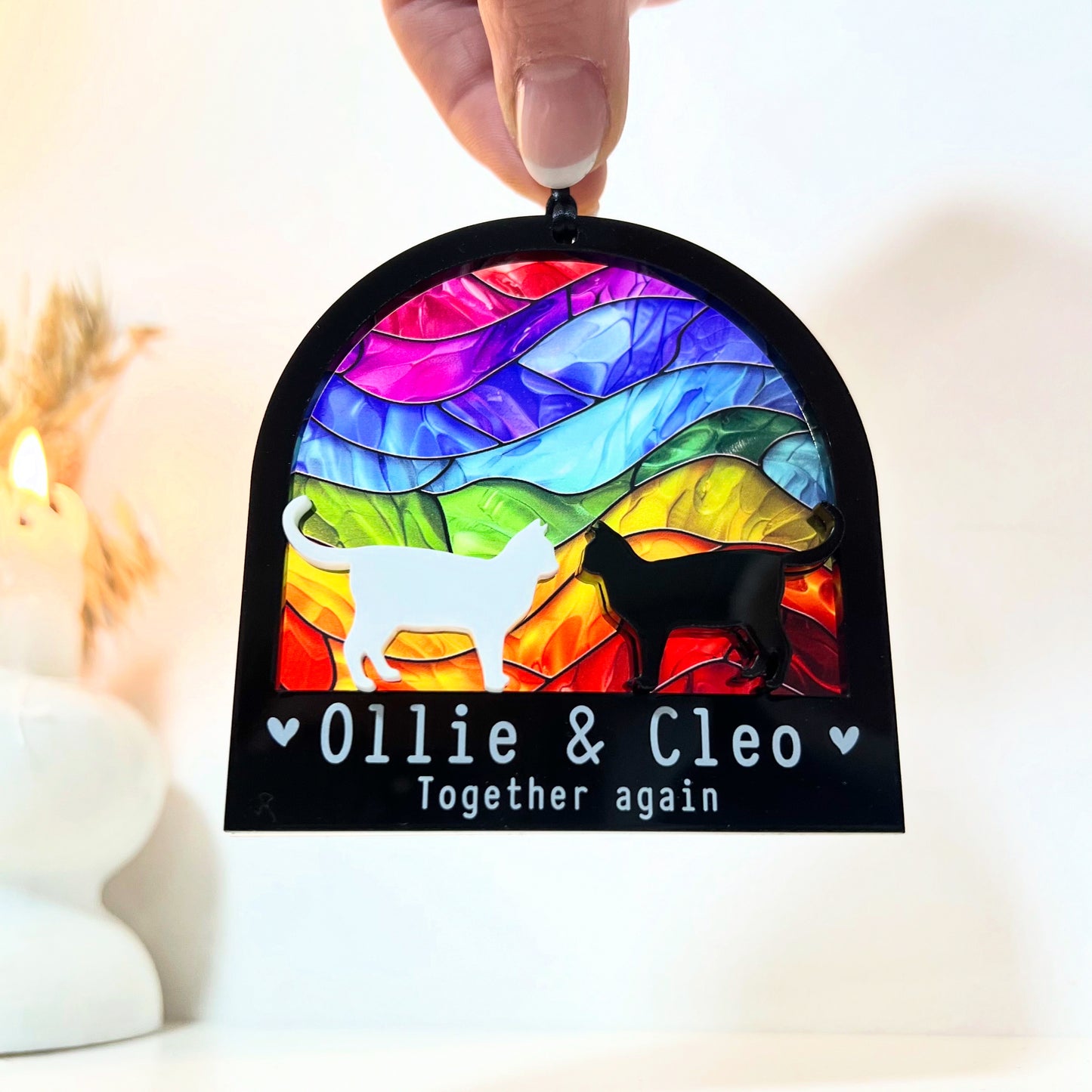 White & Black Two Cat Rainbow Ornament