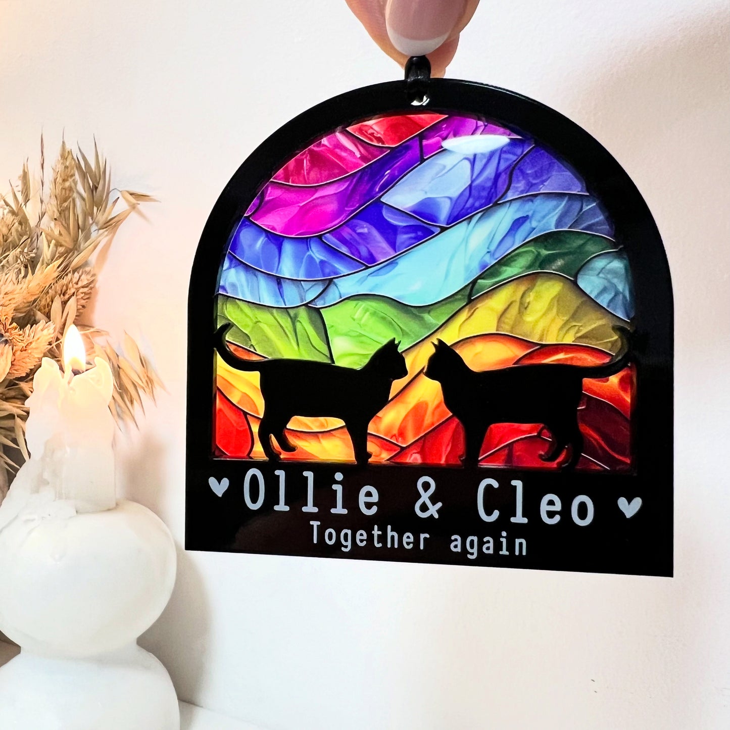 Two Cat Silhouette Rainbow Ornament