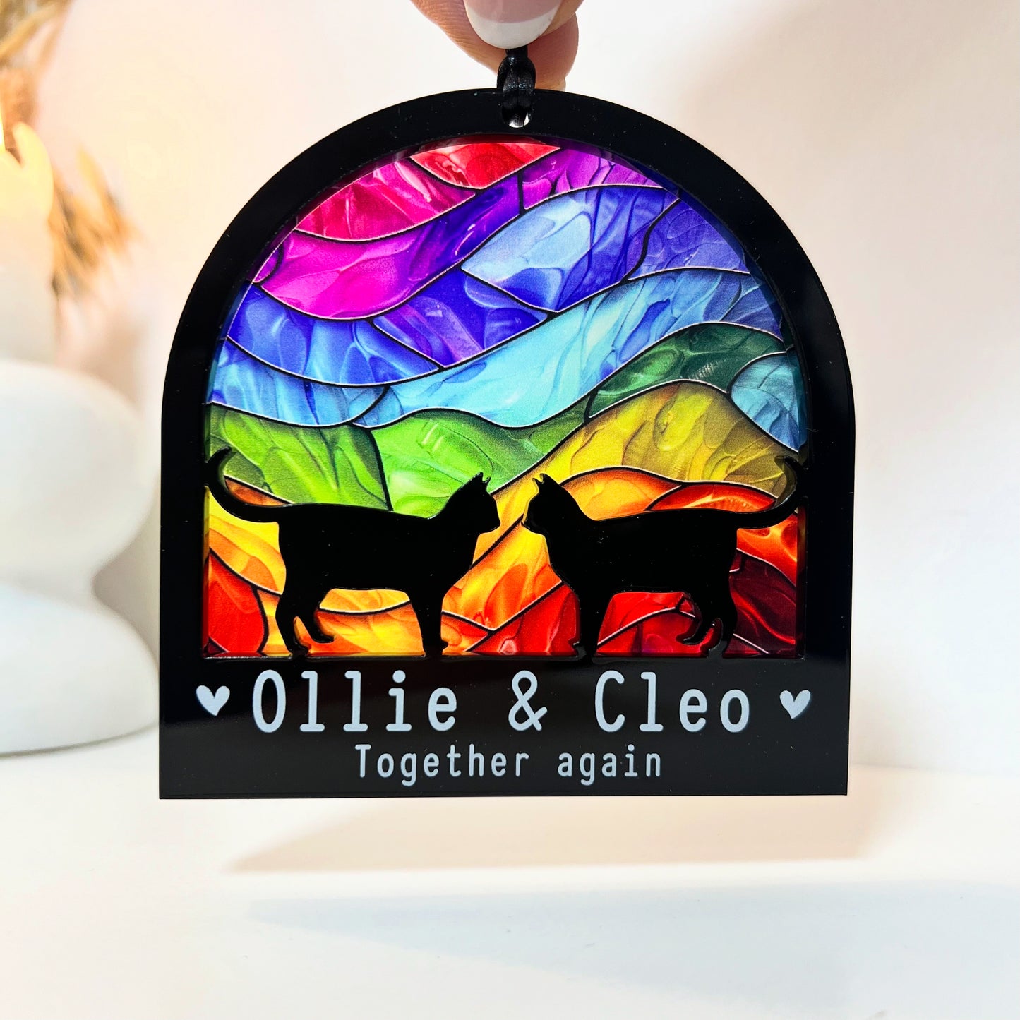 Two Cat Silhouette Rainbow Ornament
