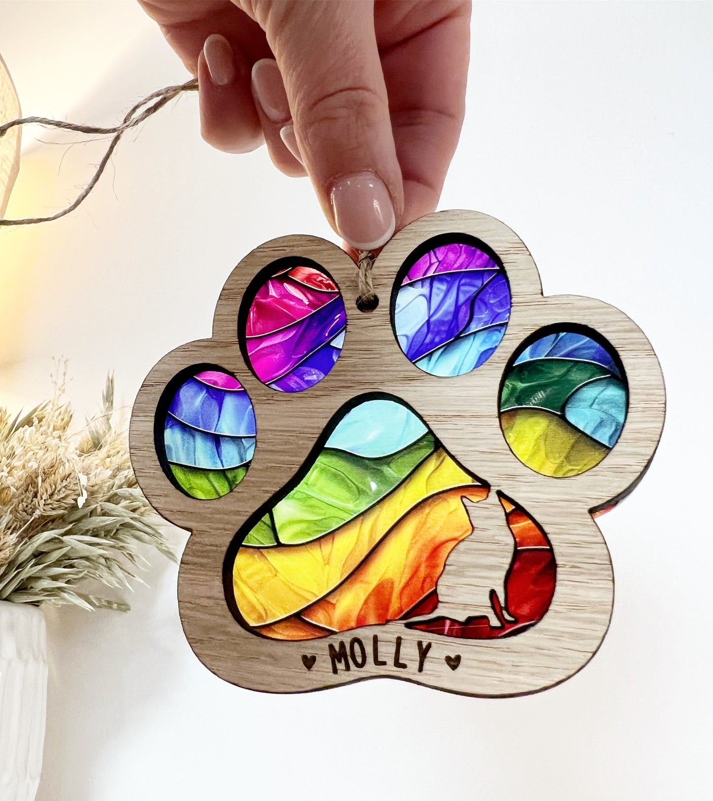 Rainbow Cat Paw Stained Glass