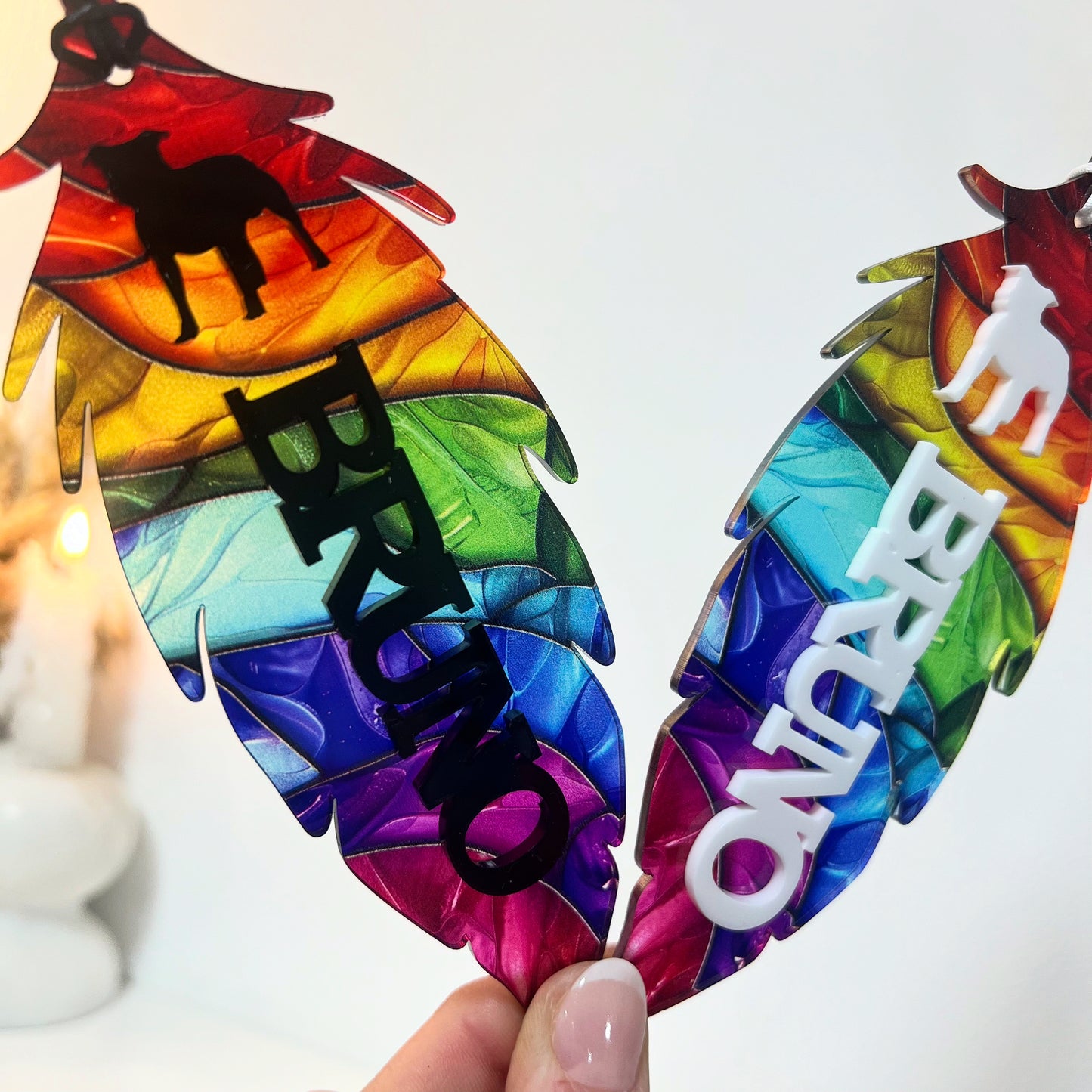 Rainbow Feather Dog Memorial Ornament