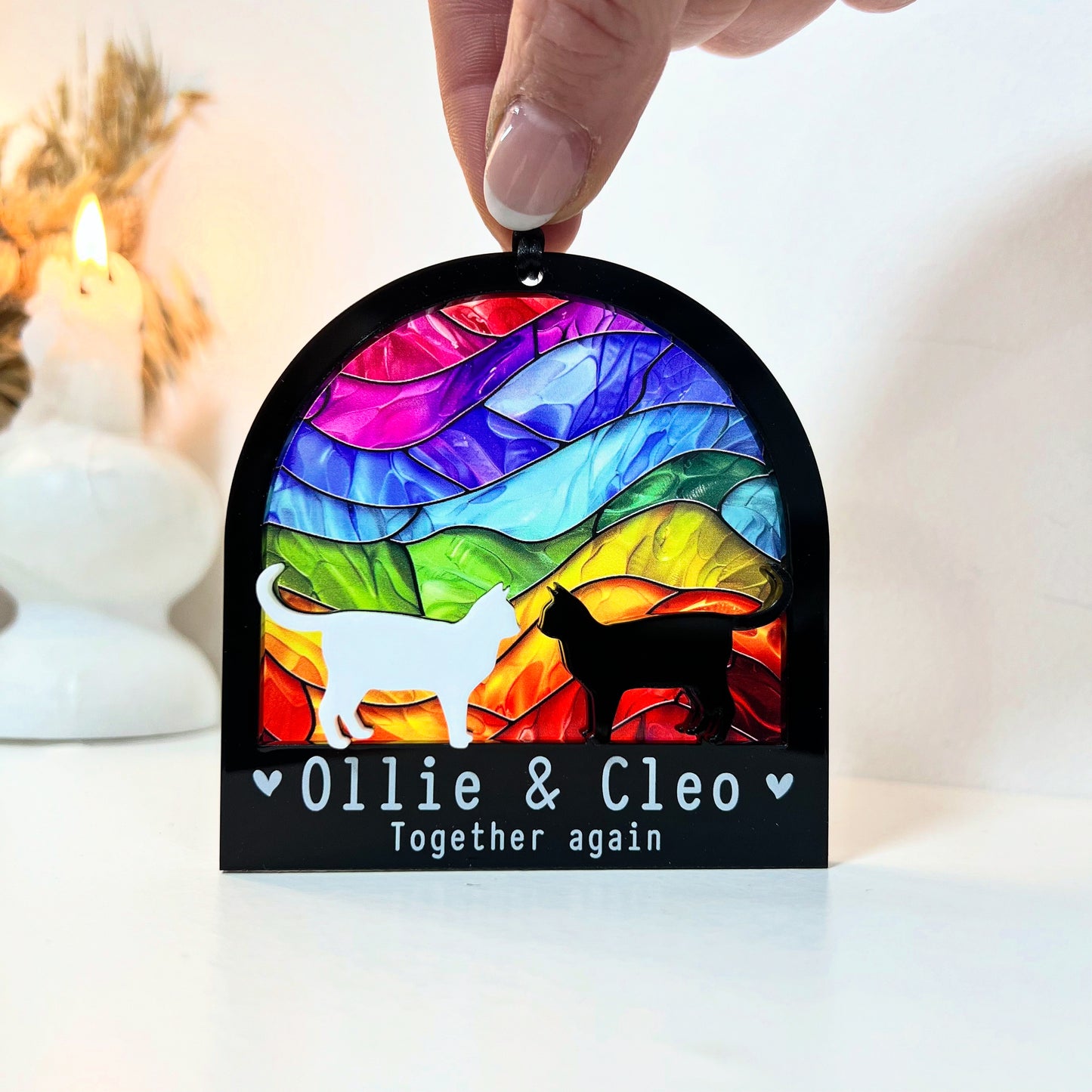 White & Black Two Cat Rainbow Ornament