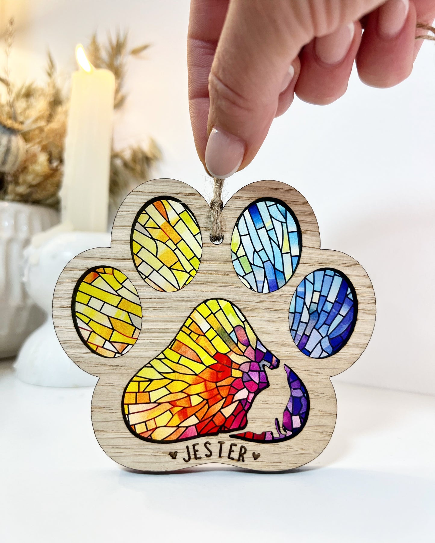 Blue Cat Paw Stained Glass