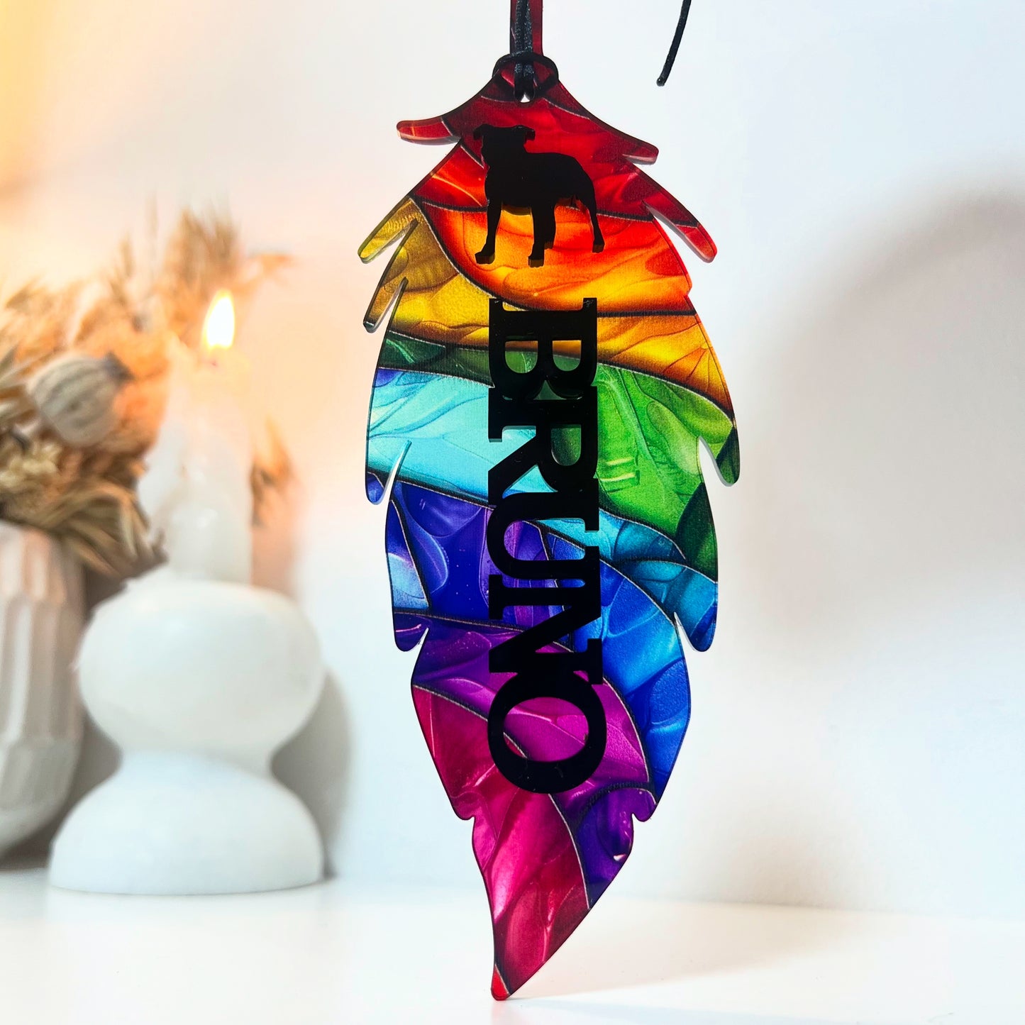 Rainbow Feather Dog Memorial Ornament