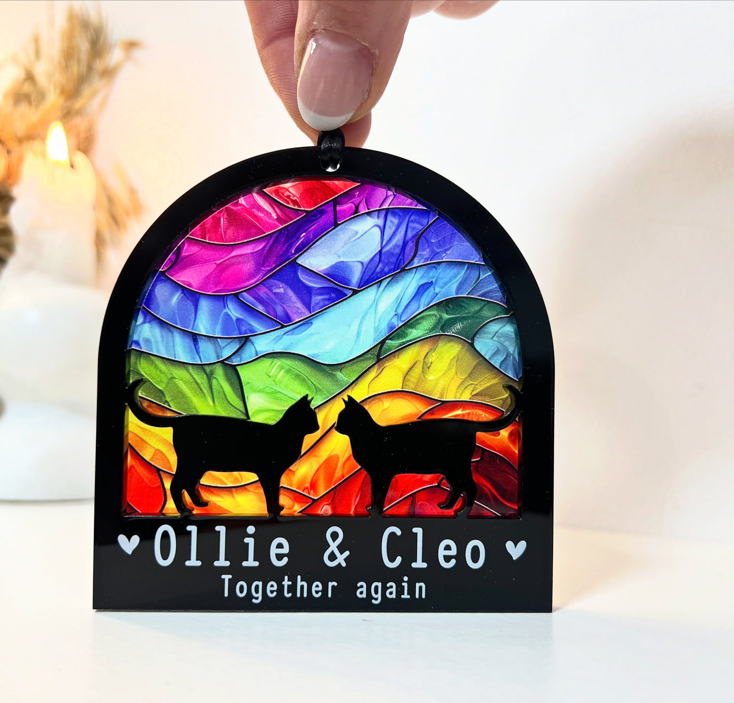 Two Cat Silhouette Rainbow Ornament