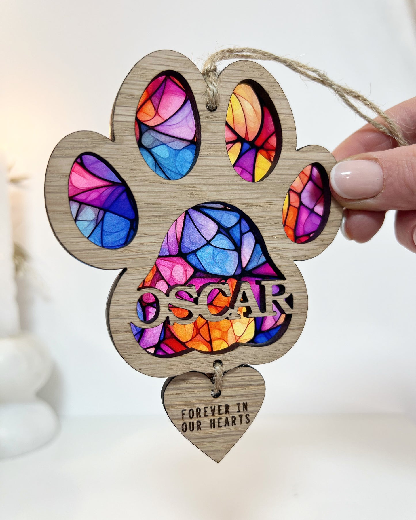 Multi Coloured Dog Paw Stained Glass