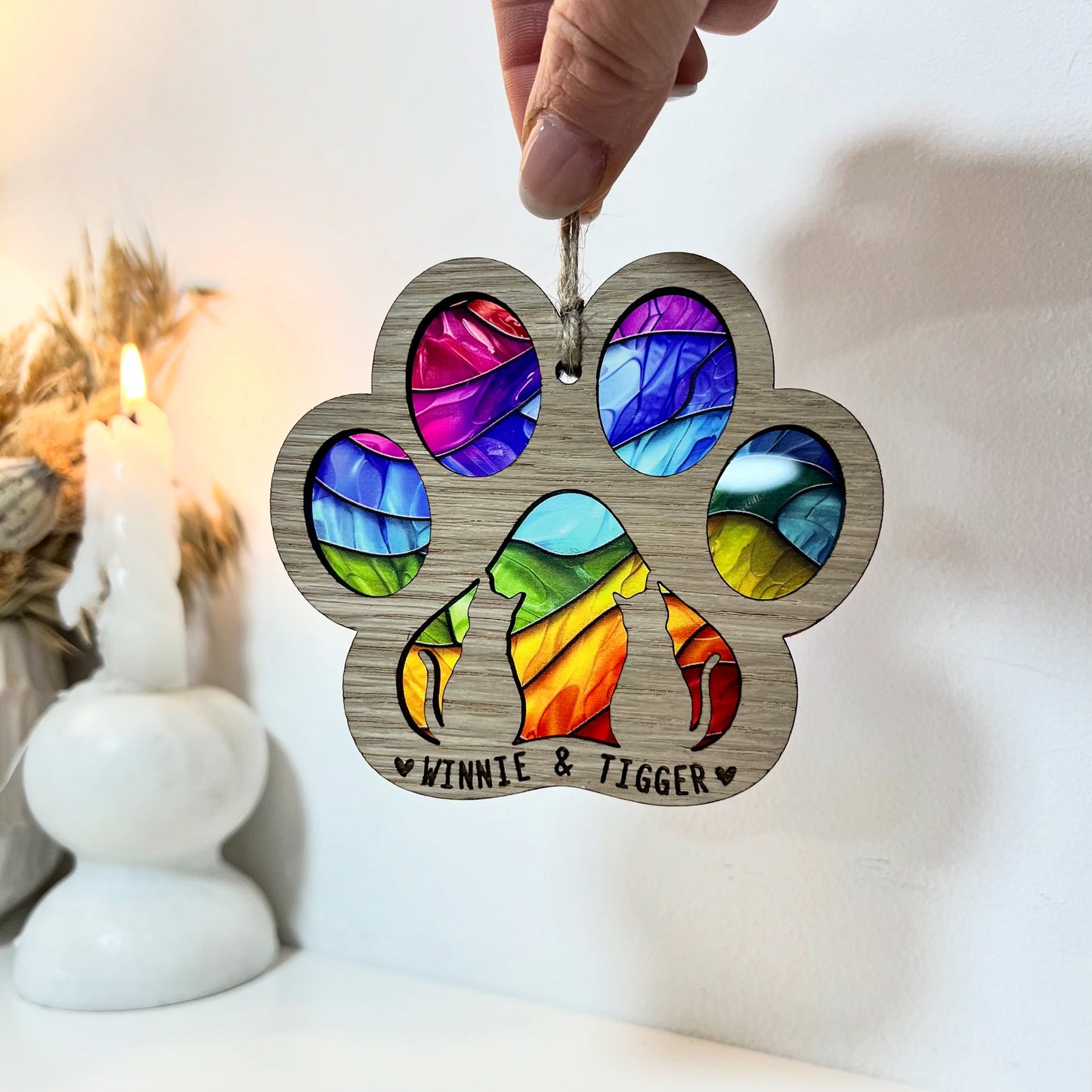 Two Cat Rainbow Cat Paw Stained Glass