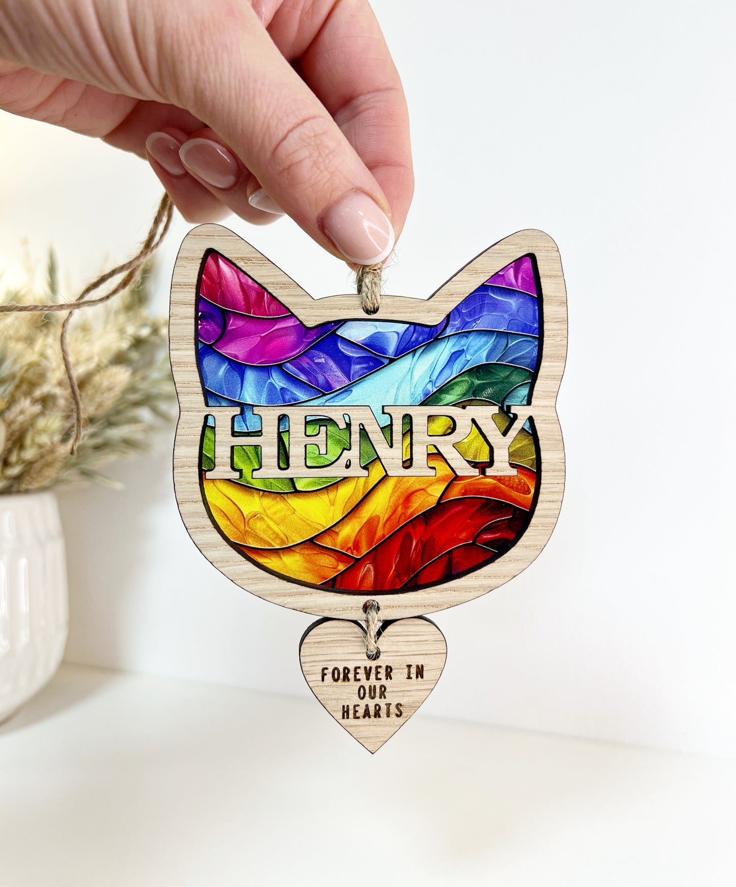 Rainbow Cat Head Stained Glass