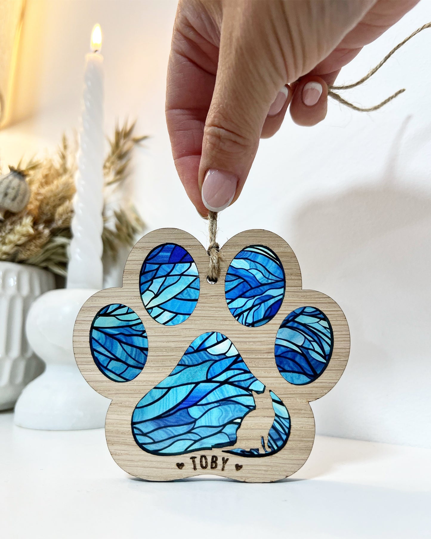 Blue Cat Paw Stained Glass