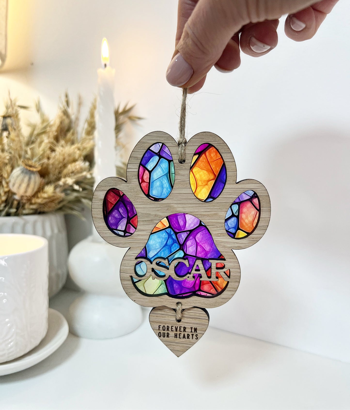 Purple Dog Paw Stained Glass