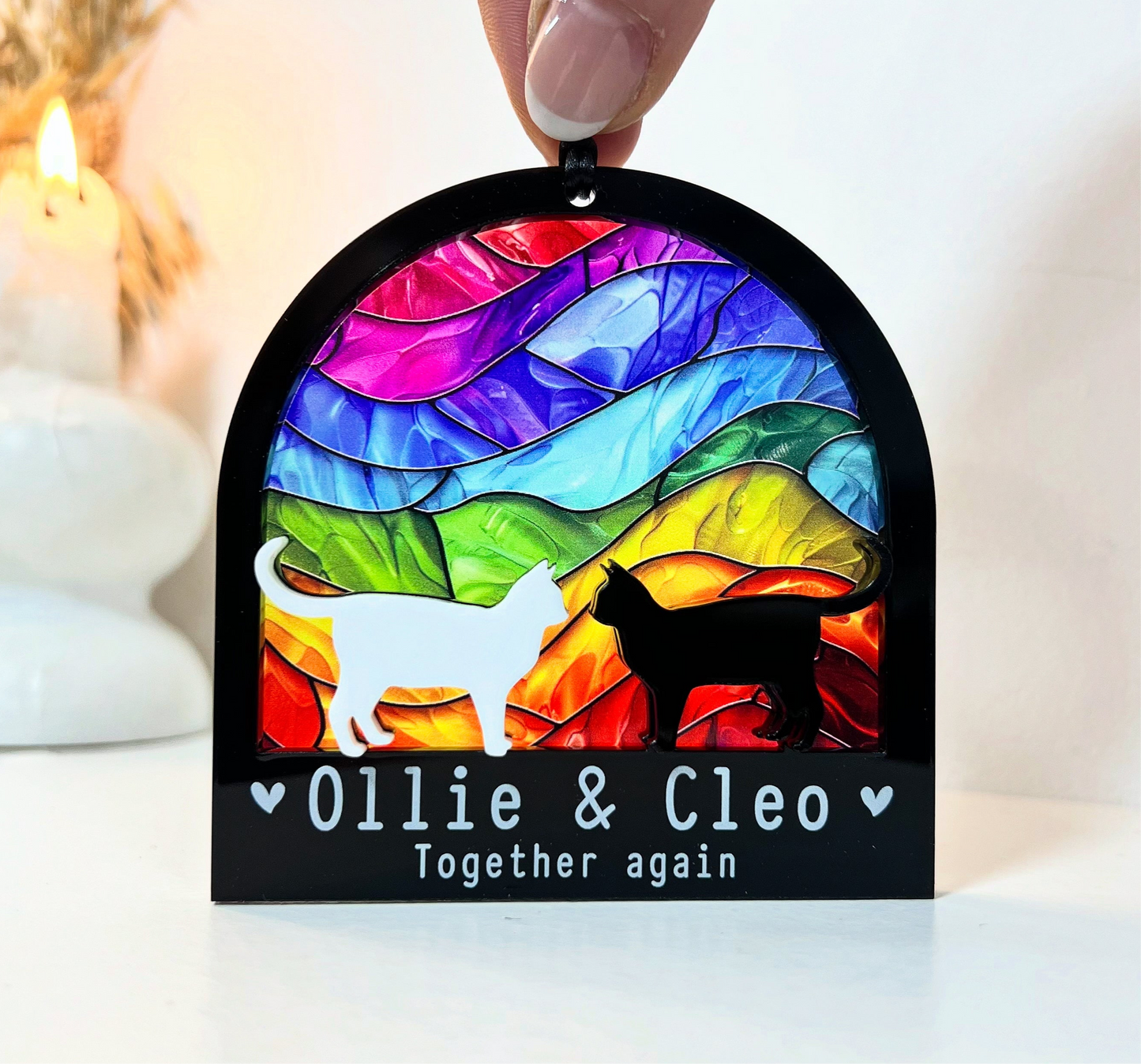 White & Black Two Cat Rainbow Ornament