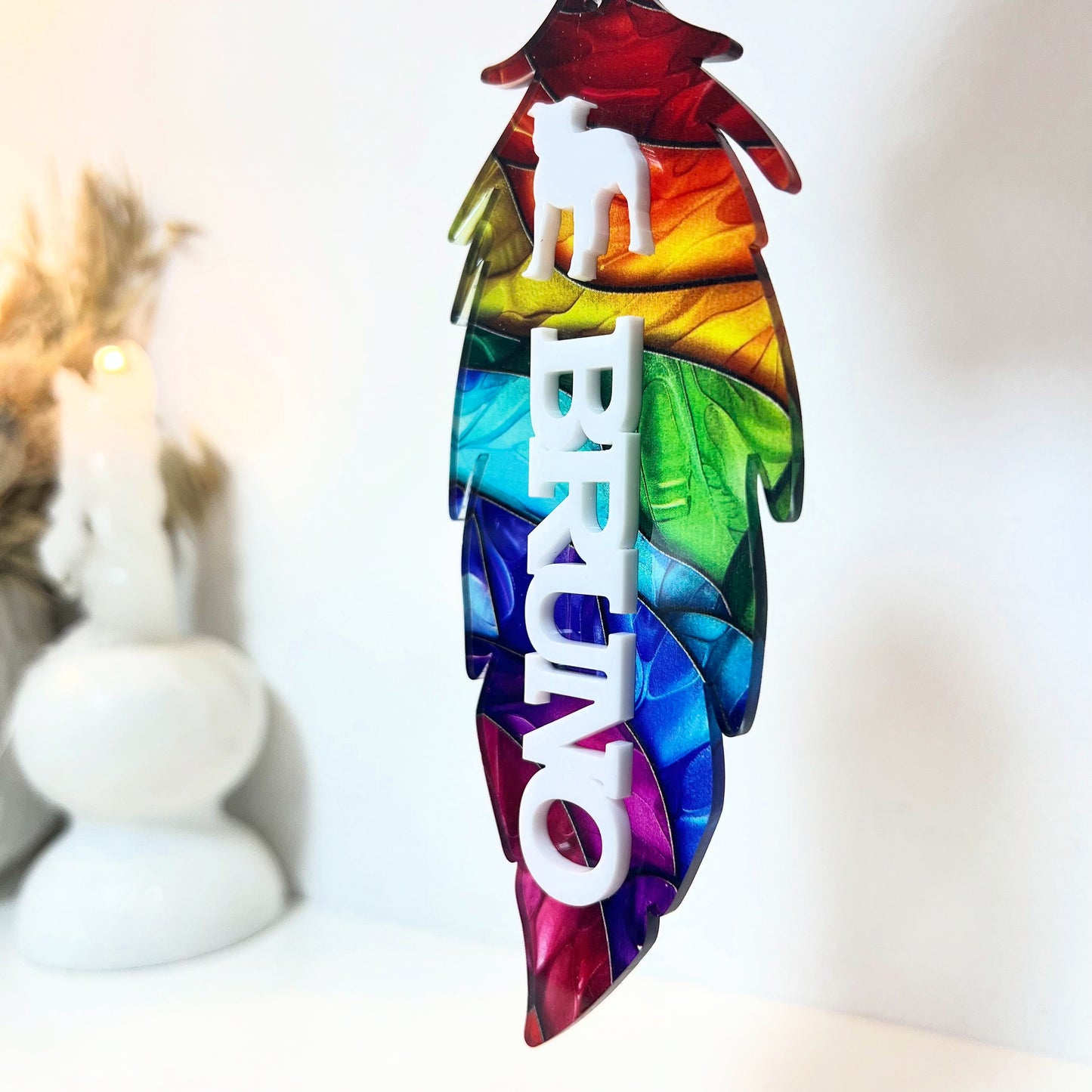 Rainbow Feather Dog Memorial Ornament