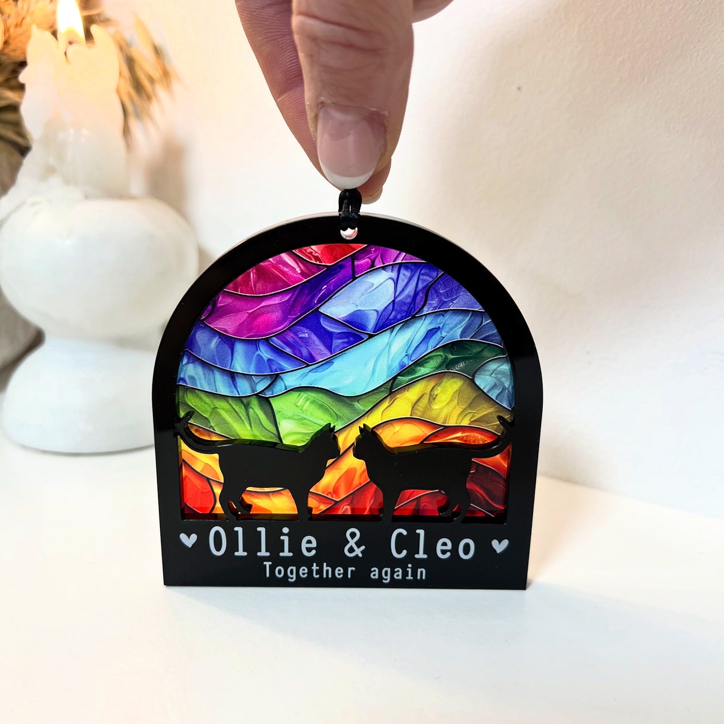 Two Cat Silhouette Rainbow Ornament