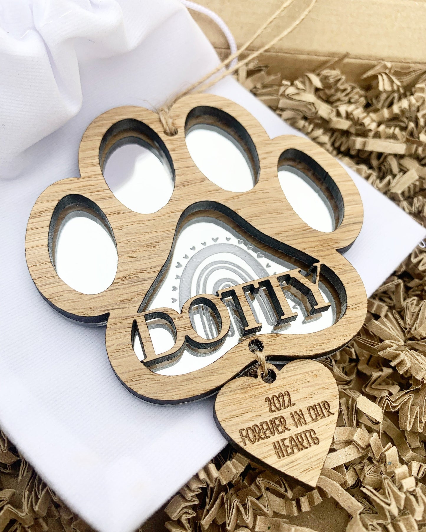 Rainbow paw drop down heart memorial