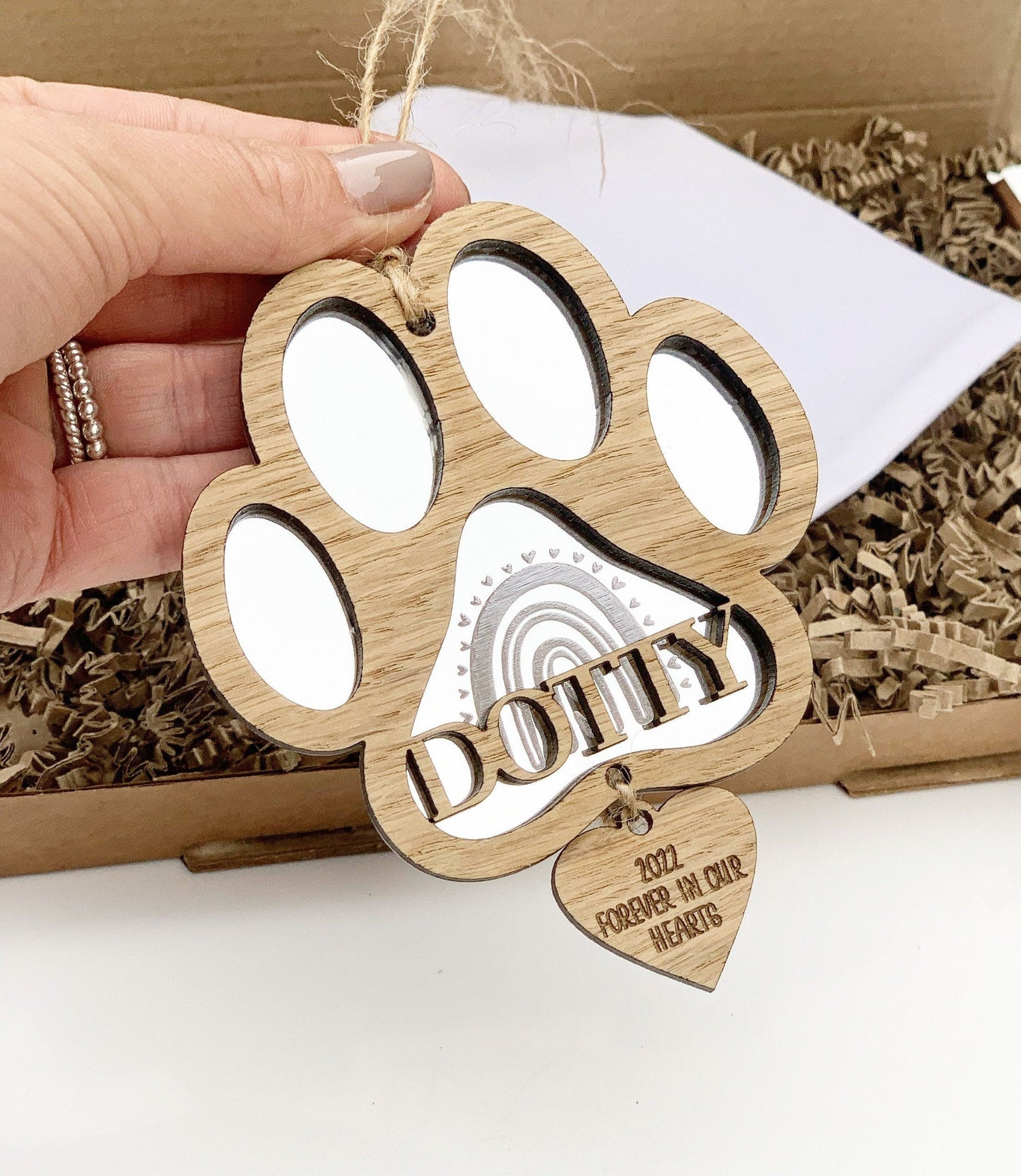 Rainbow paw drop down heart memorial