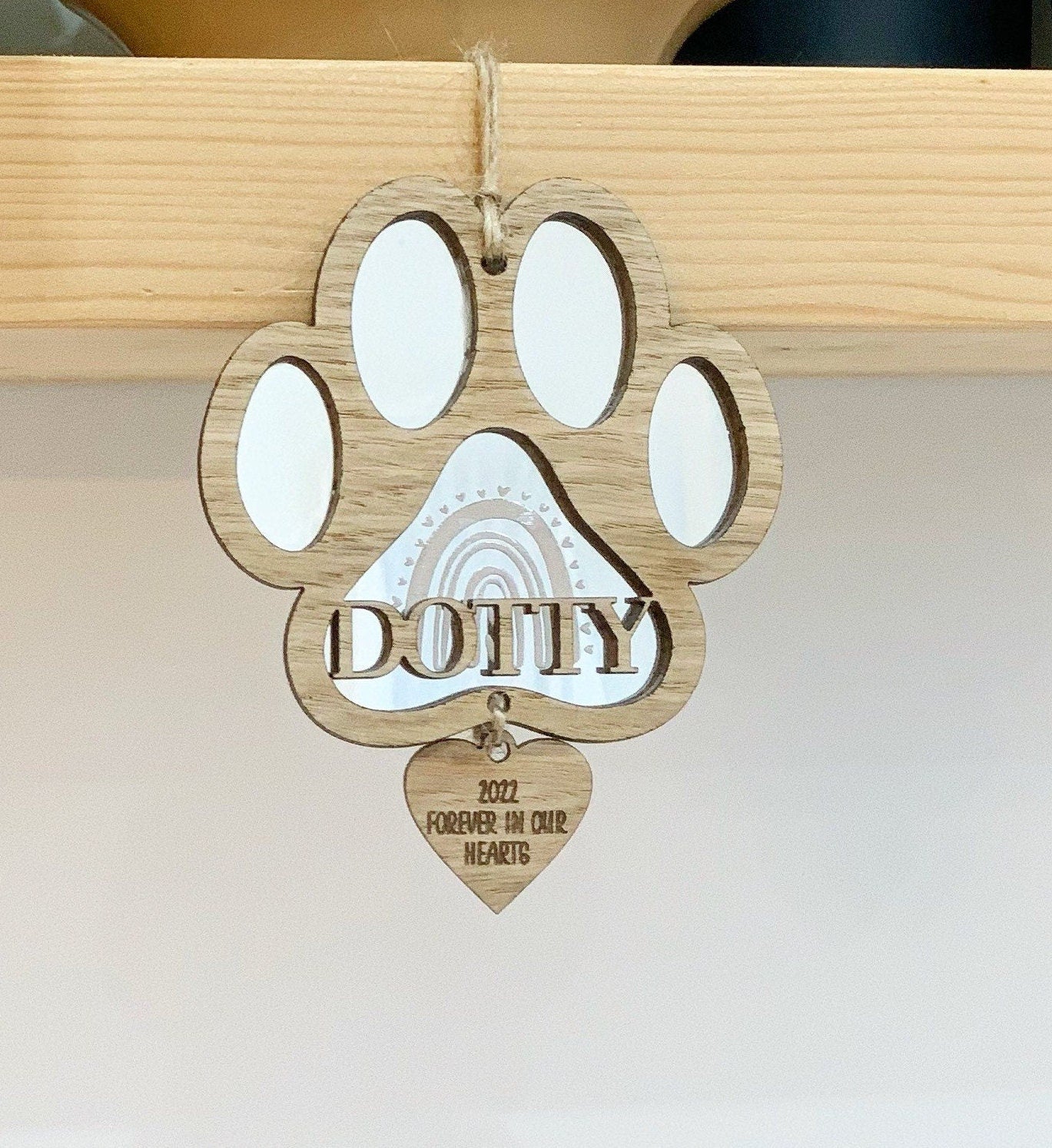 Rainbow paw drop down heart memorial