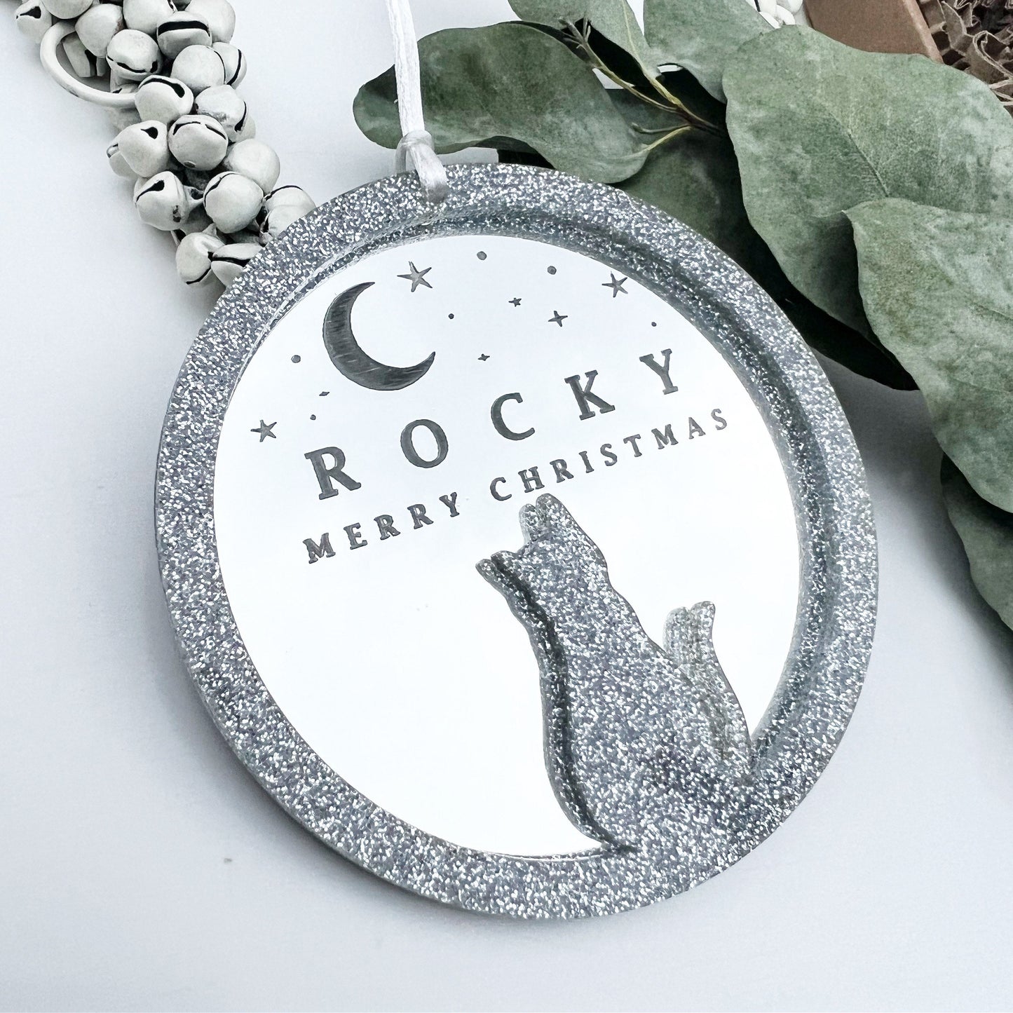 Personalised cat Christmas ornament, Cat Christmas decoration, Rainbow Bridge, Cat memorial gift, Cat lover gift, Silver cat ornament