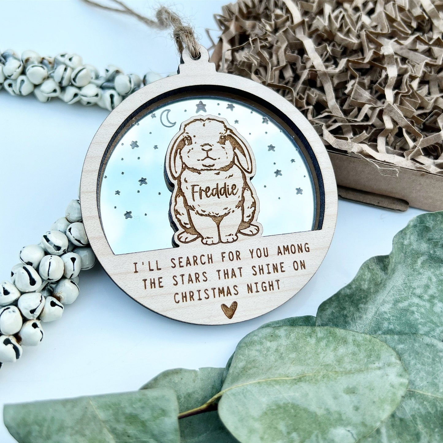 Rabbit memorial Christmas ornament, Christmas bunny memorial ornament, Rabbit Christmas, Personalised rabbit ornament, Bunny lover gift