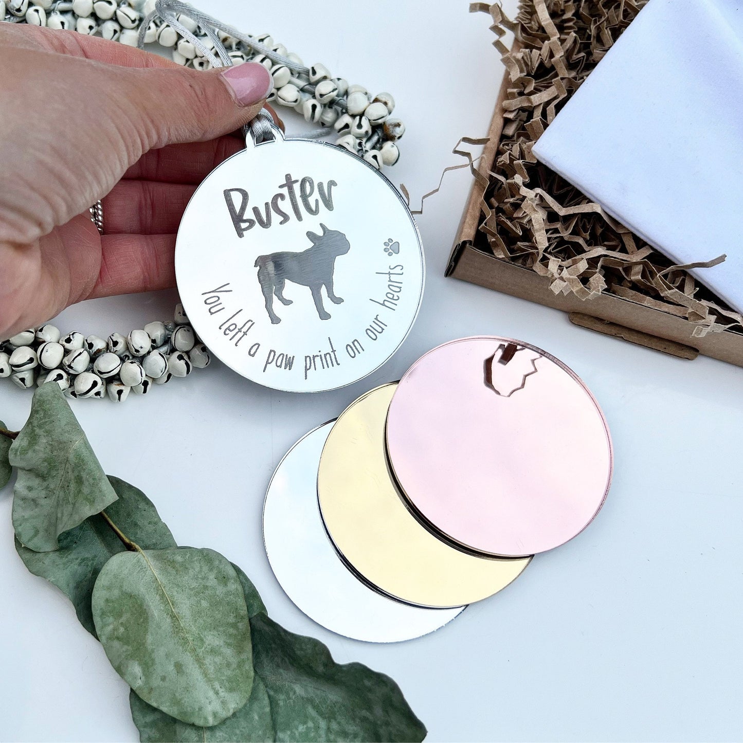 Personalised dog Christmas memorial decoration with over 100+ dog breeds to choose from, Dog memorial ornament, You left a pawprint on our