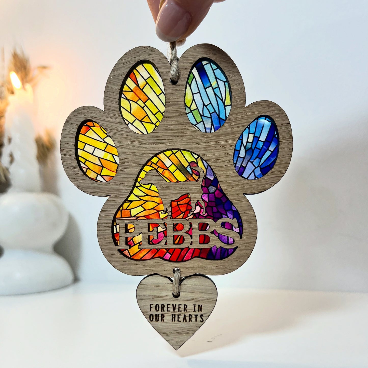 Rainbow Paw Ornament With Dog Breed