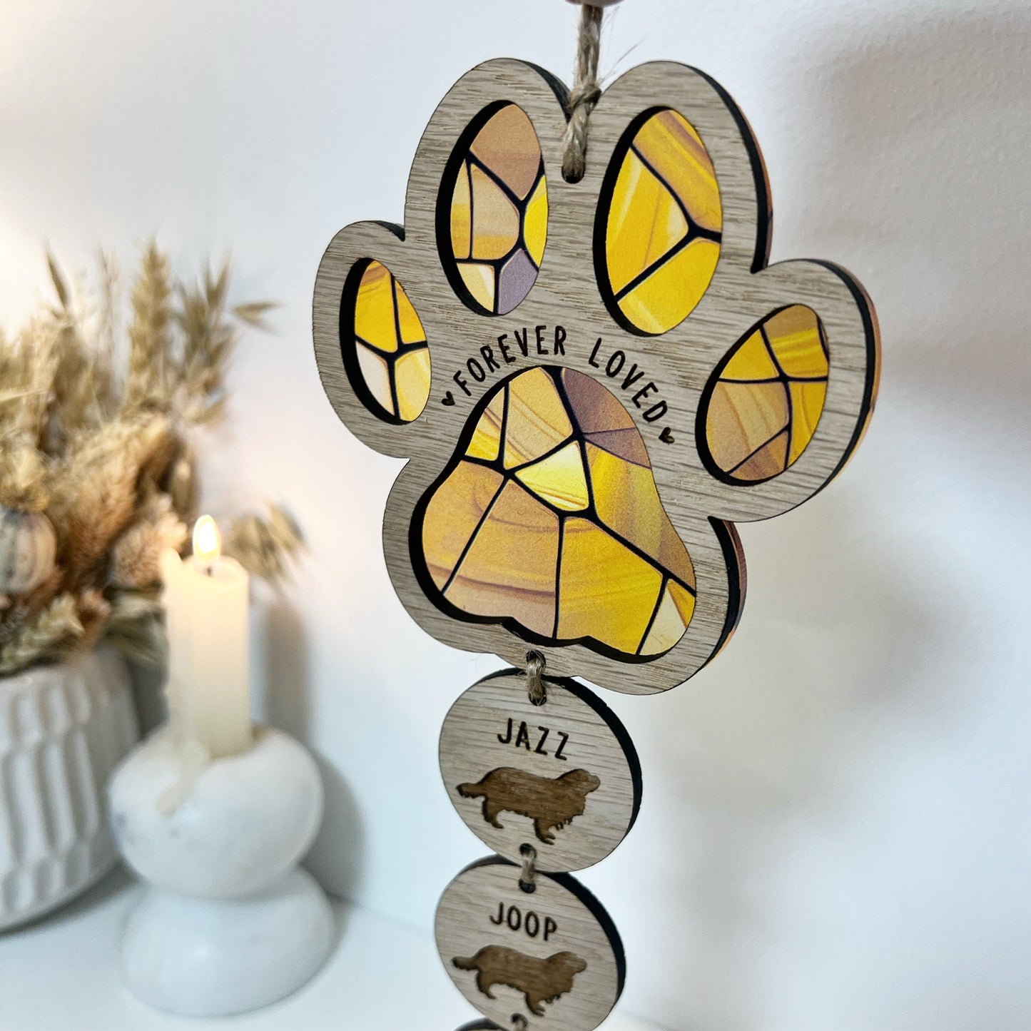 Yellow Dog Paw Stained Glass Memorial