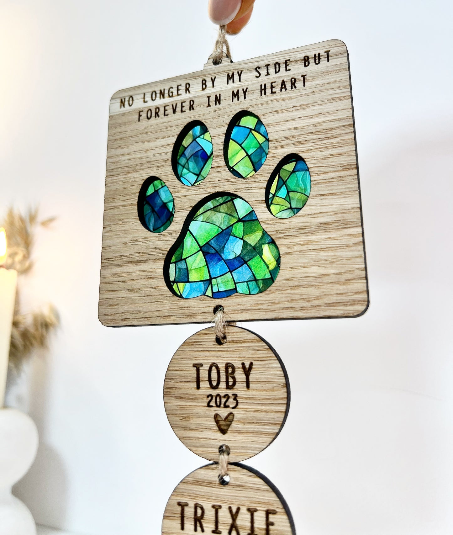 Green Stained Glass Dog Memorial