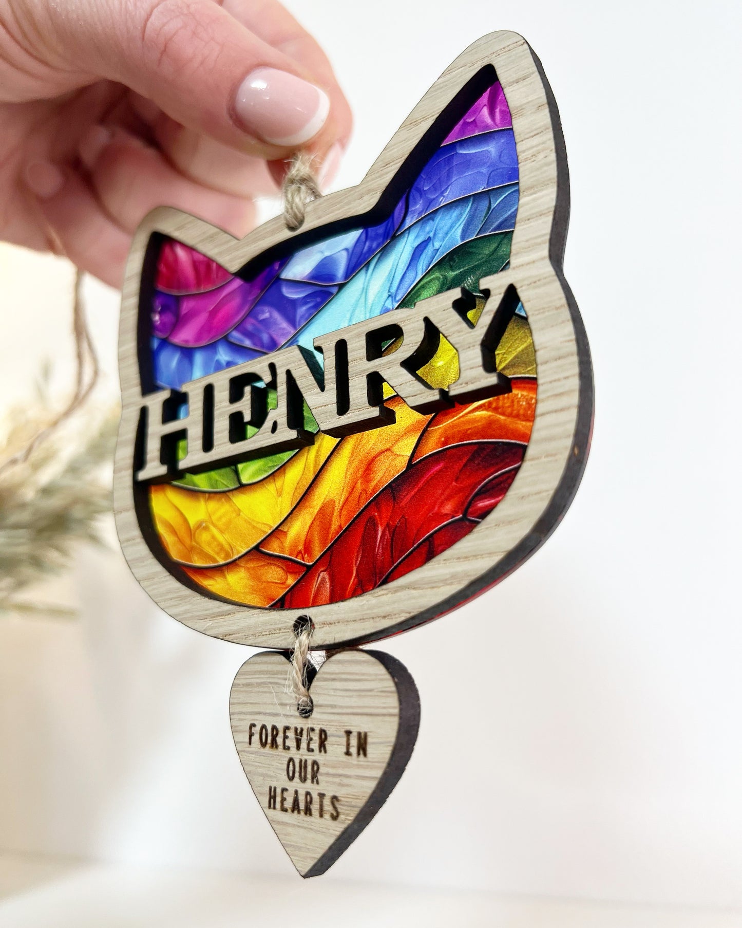Rainbow Cat Head Stained Glass