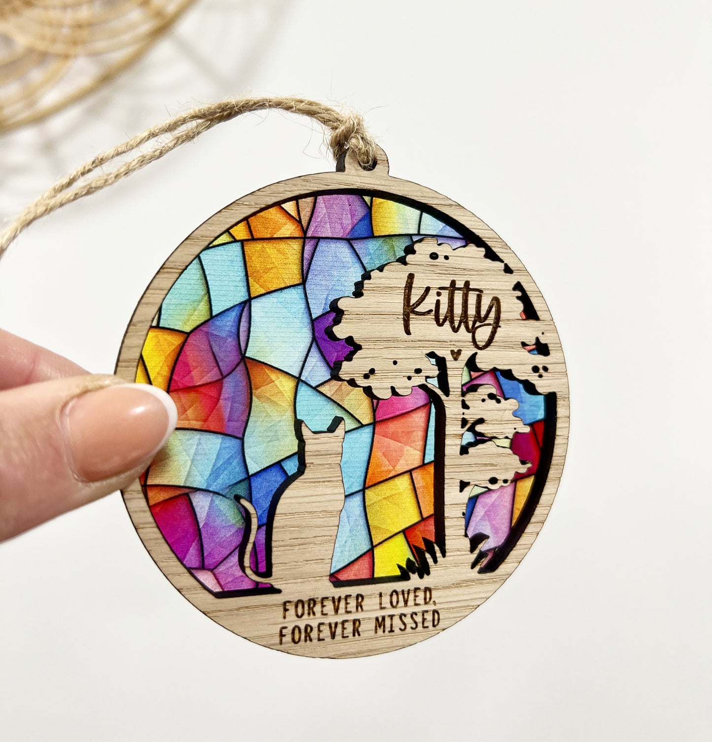 Rainbow Stained Glass Cat Memorial