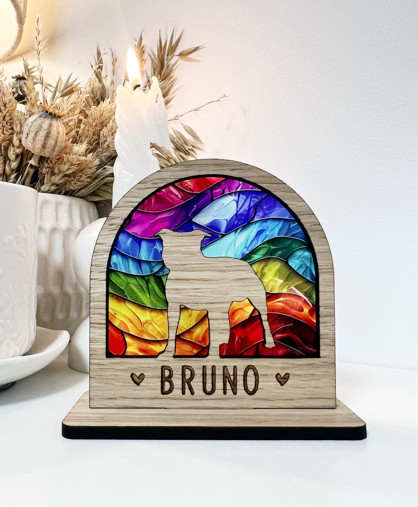 Freestanding Rainbow Dog Breed Stained Glass